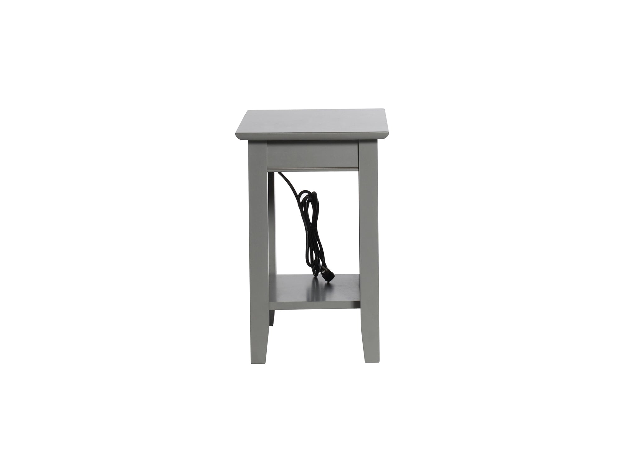 Gray Wood Chair Side Table with Charging Station