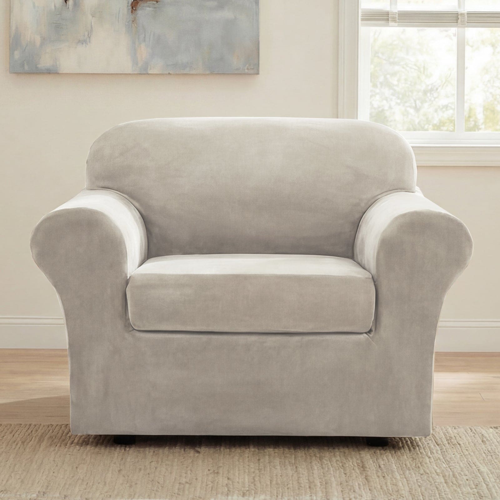 H.Versailtex -  Modern Velvet Plush HighStretch Sofa Slipcover Soft Elastic Fit Oatmeal