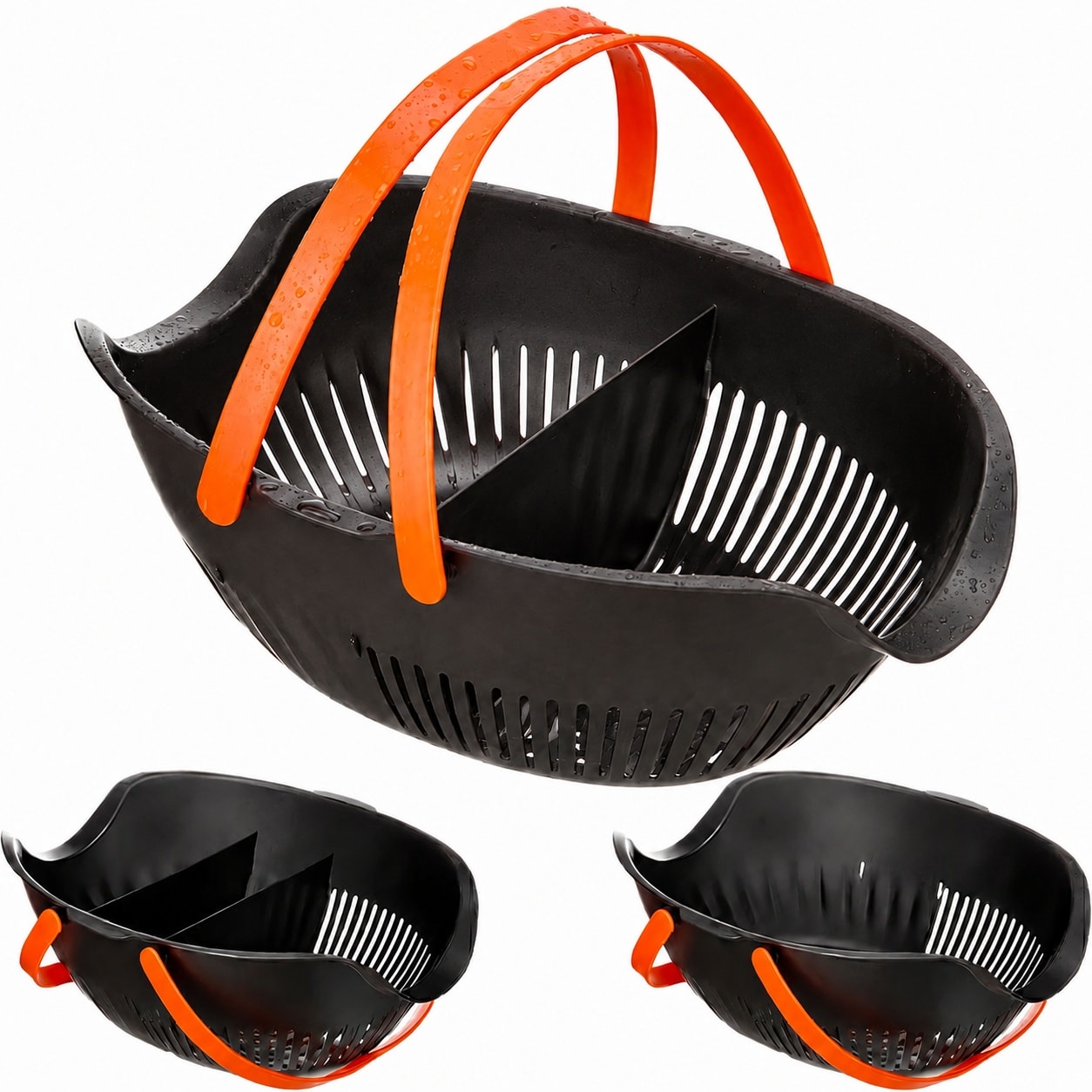 Aoibox -  3 Piece Black Plastic Garden Harvest Basket Set with Removable Dividers and Tool Caddy ...