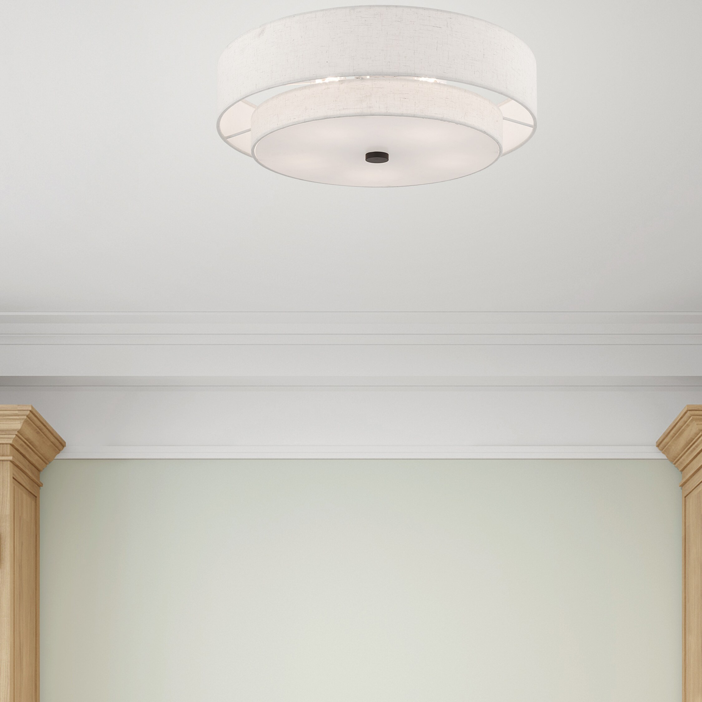 English Bronze Double Drum Semi-Flush Mount Light