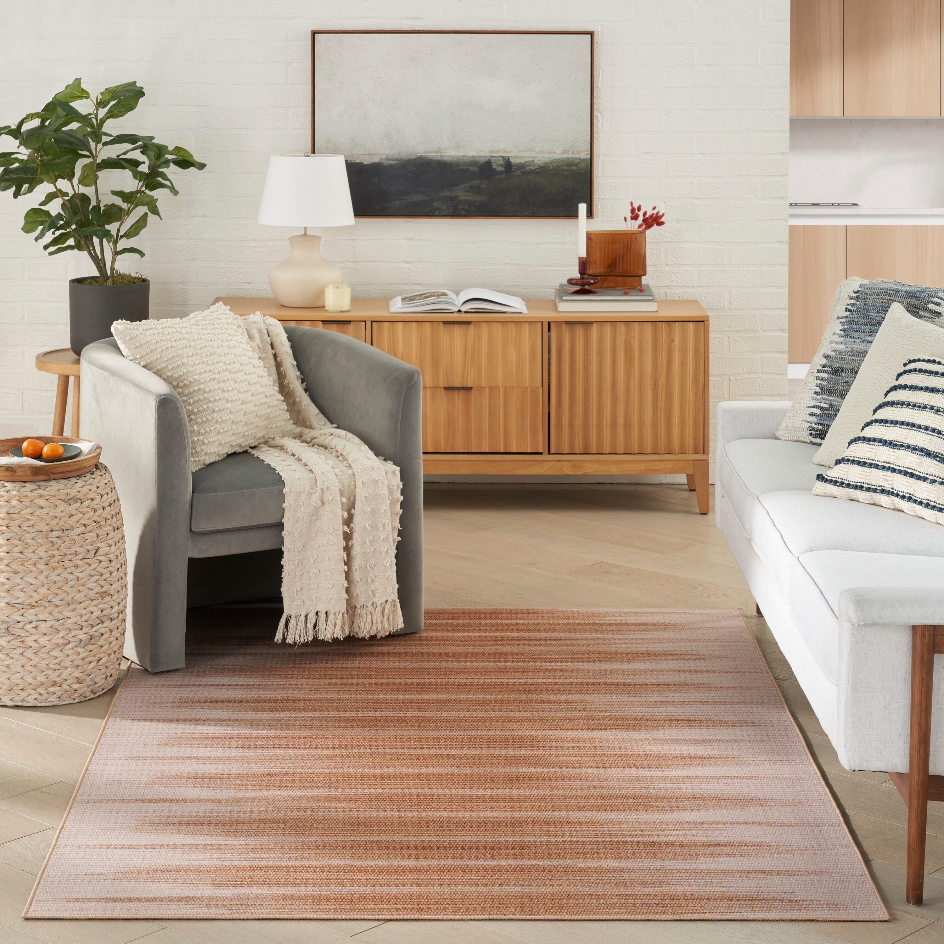 Brown and Beige Abstract Flat Woven 6' x 9' Rug