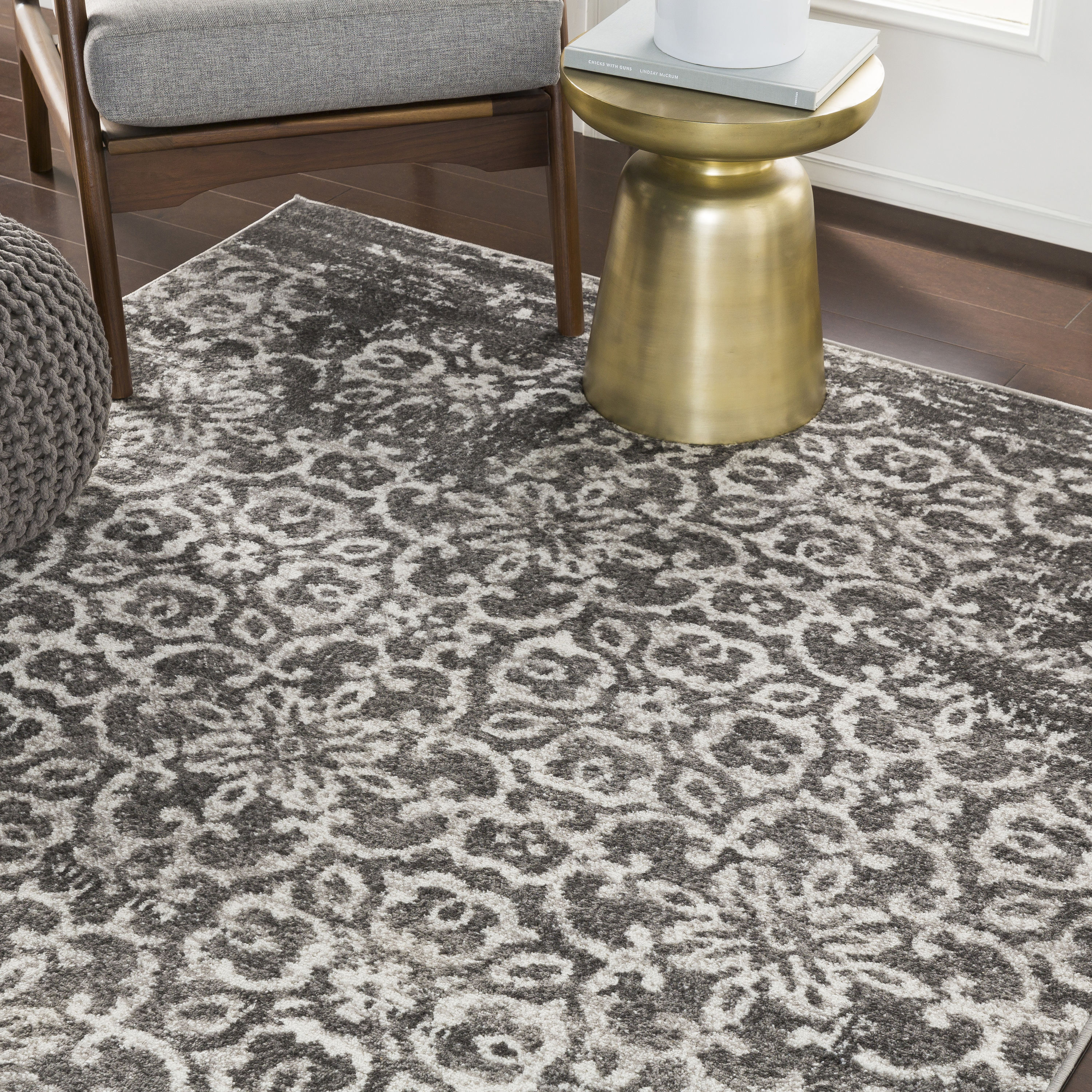 Surya MNC2305-679 Monte Carlo 7 X 9 (ft) Charcoal/White Indoor Trellis Vintage Area Rug