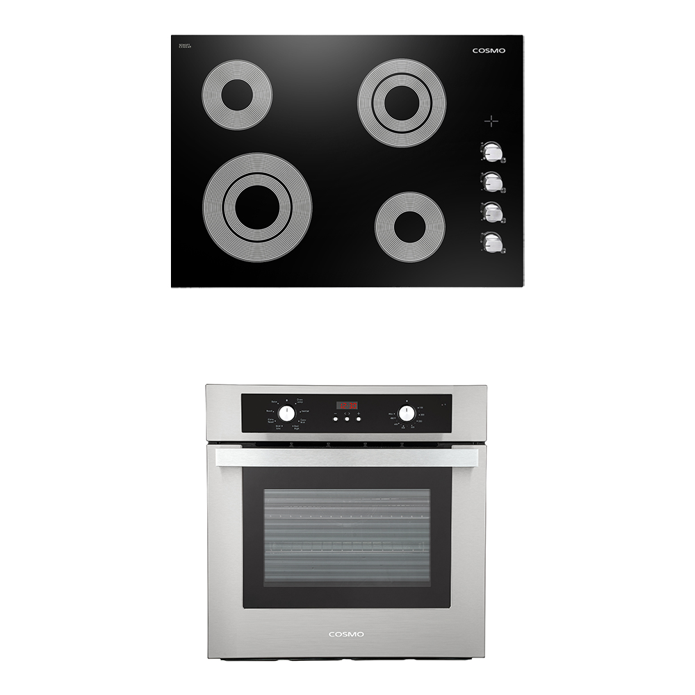 Shop Cosmo 2 Piece Kitchen Package with 30 Drop-In Electric Cooktop 24  Built-In Electric Wall Oven at