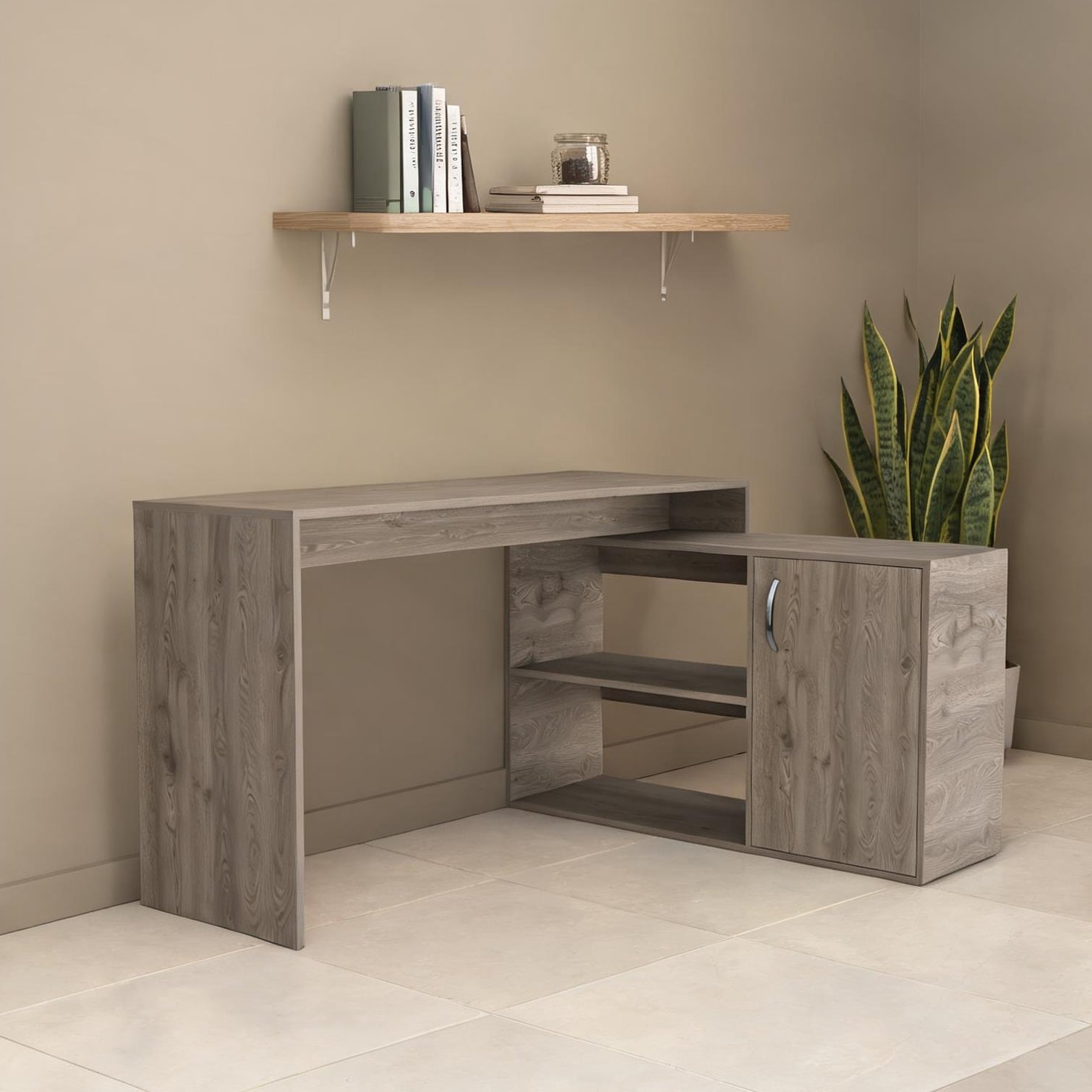 Naturefalls L-Shaped Computer Desk with Storage Cabinet Gray-Toned 59. ...