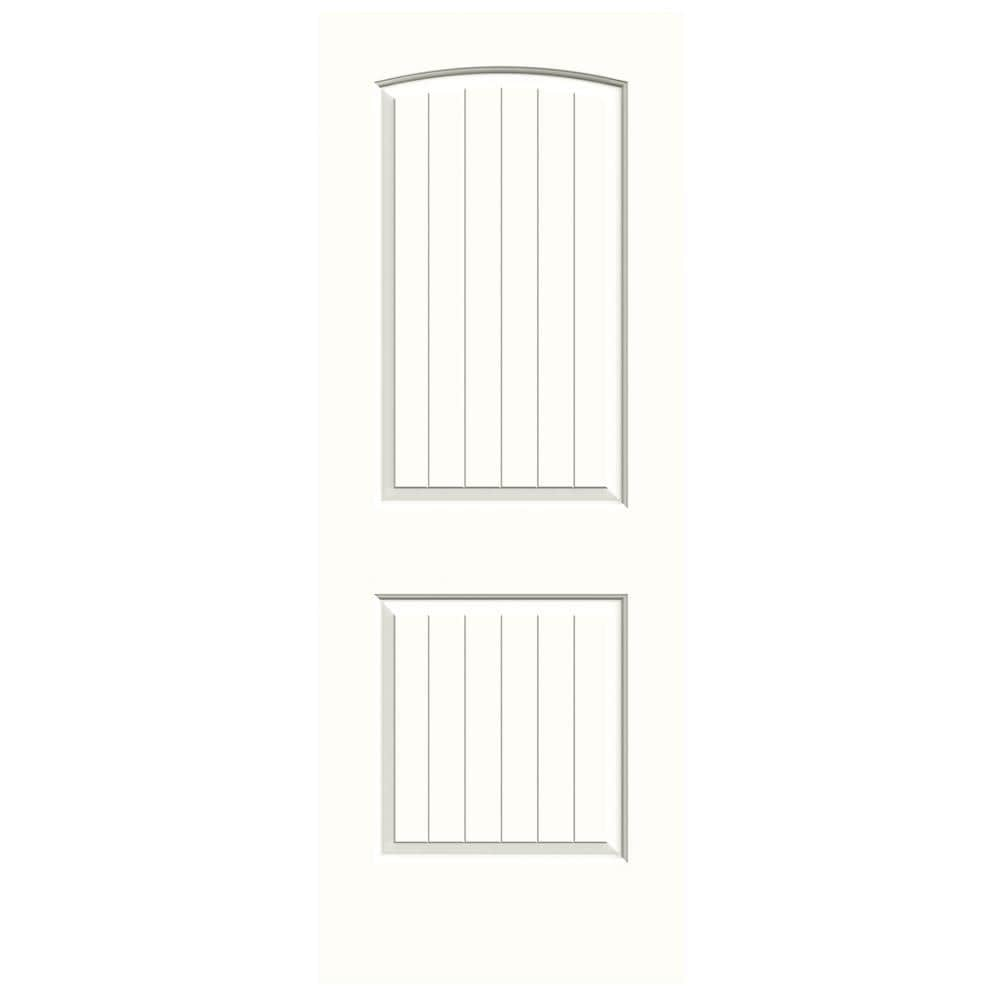 Santa Fe 32-in x 80-in Modern White 2-panel Round Top Plank Smooth Solid Core Prefinished Molded Composite Slab Door | - JELD-WEN LOWOLJW137500526