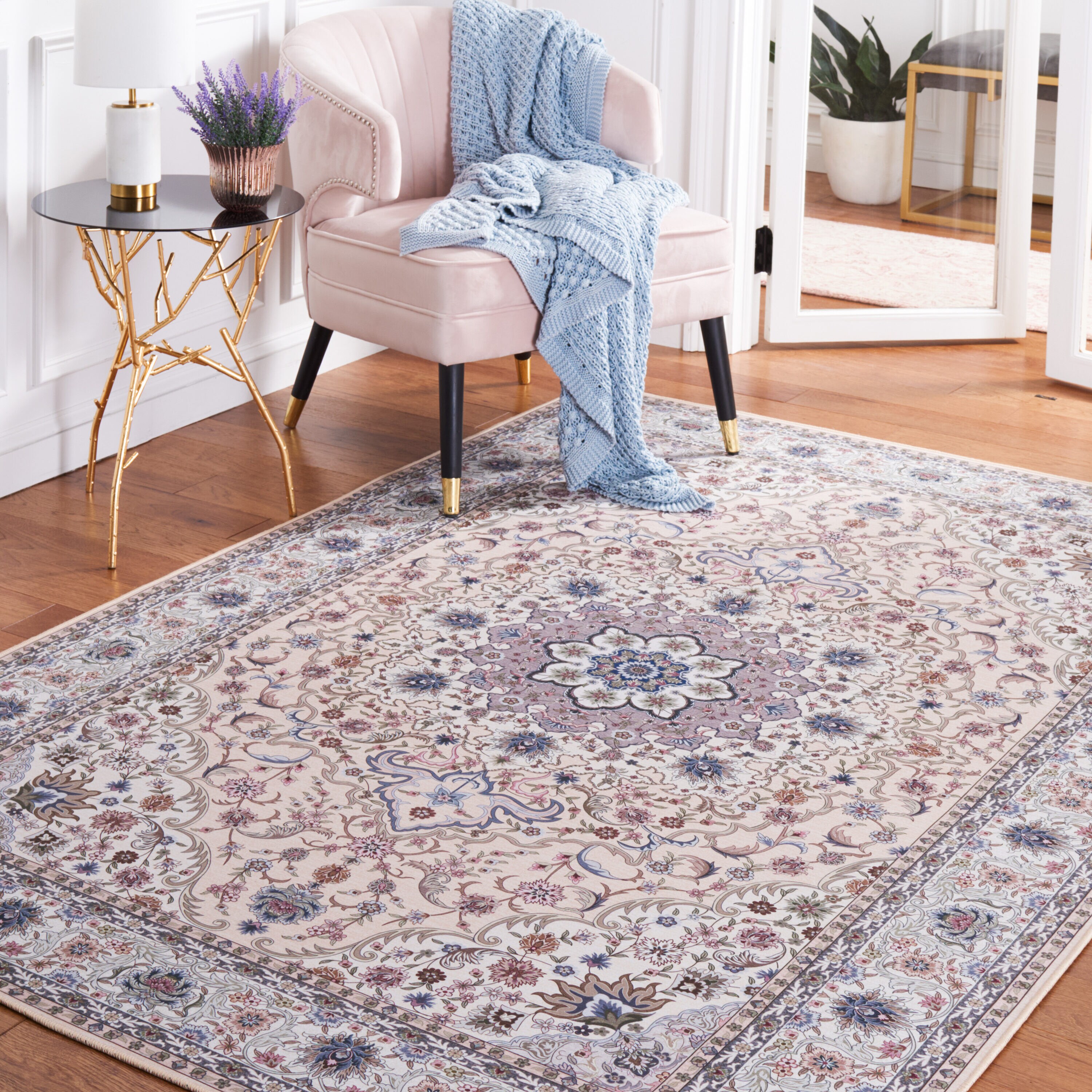 Tucson 123B Beige Green Machine Washable/Slip Resistant 4ft x 6ft Traditional Rug