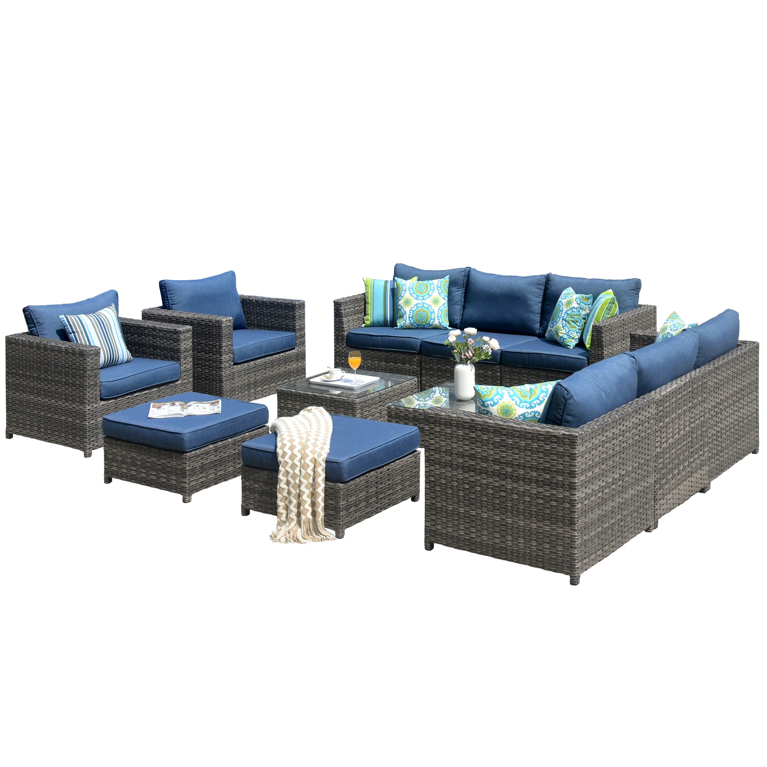 Ovios New king 12-Piece Rattan Patio Conversation Set with Cushions in the Patio  Conversation Sets department at Lowes.com