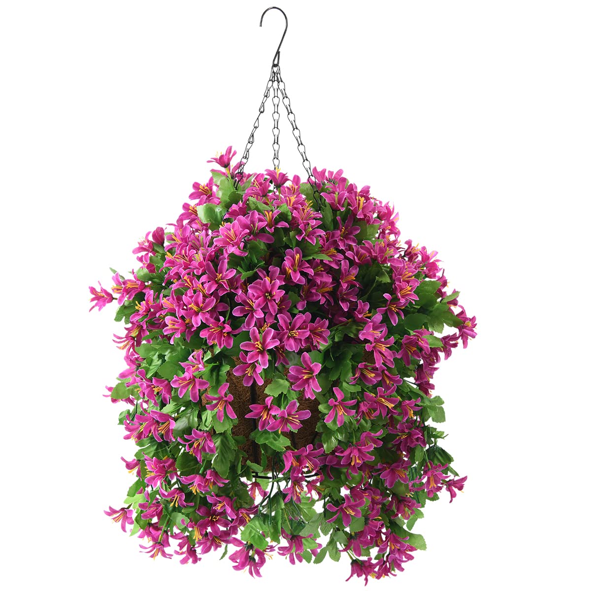 Shareconn 4-Pack Artificial Violet Hanging Basket with Planter UV Resistant Silk Trailing Faux Flowers for Outdoor Patio Windowsill Decor Assembled 15.7 x 15.7 x 21.6 In
