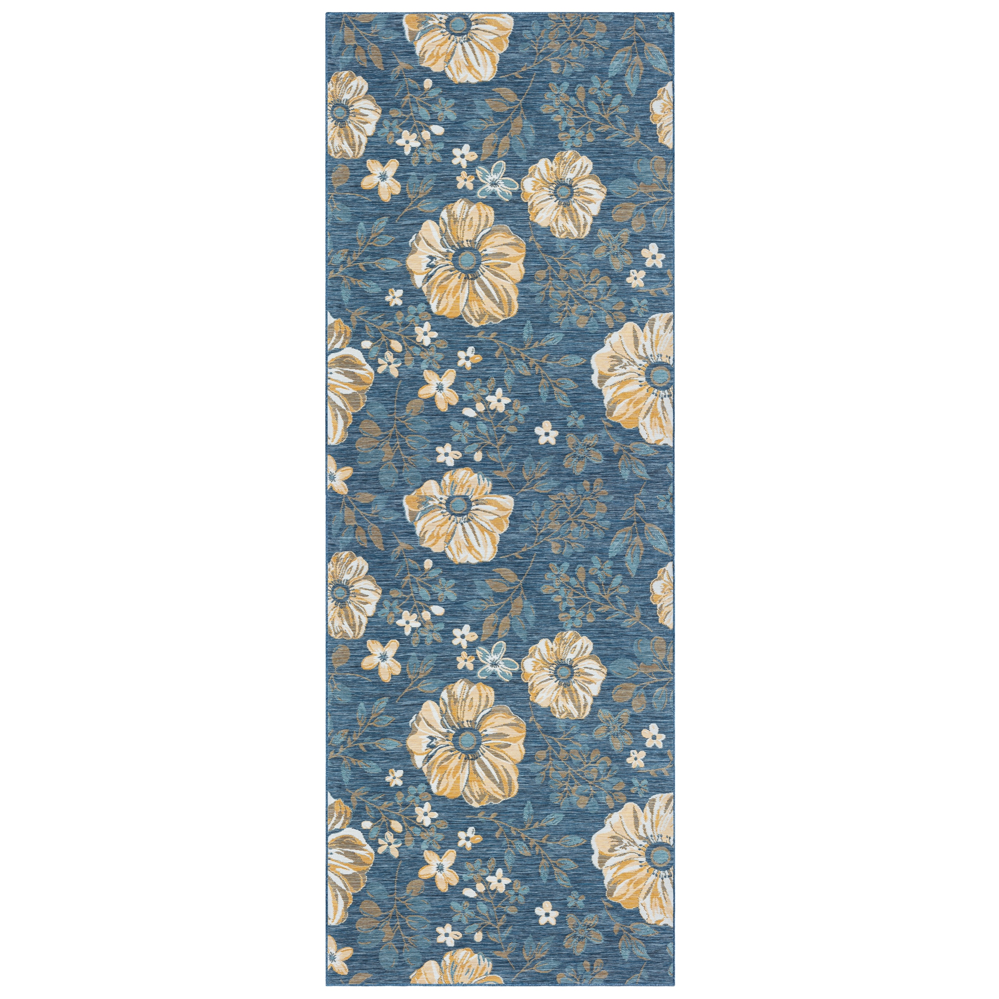 LR Home 0515A4590304J8 Beacon 2 x 8 (ft) Loomed Polypropylene Blue/Orange Rectangular Indoor/Outdoor Floral/Botanical Area rug