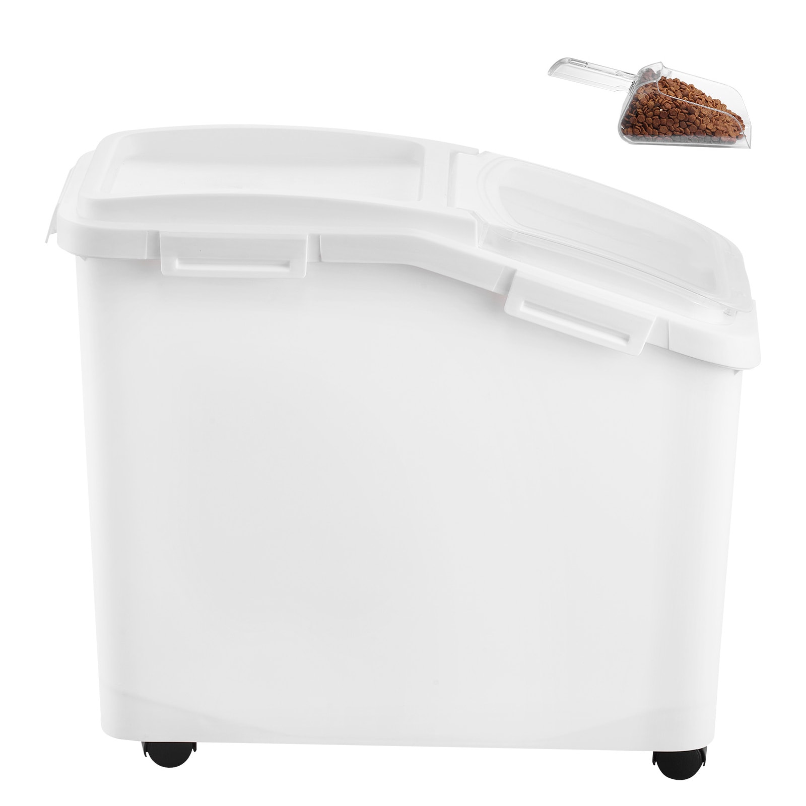 GIVIMO Rice Storage Container 11.4-gal 50-L Dog Food Dispenser Bin with Wheels Scoop Airtight Lid Scale Window Pet Food Container Kitchen Pantry Grain Cereal Flour Bin White