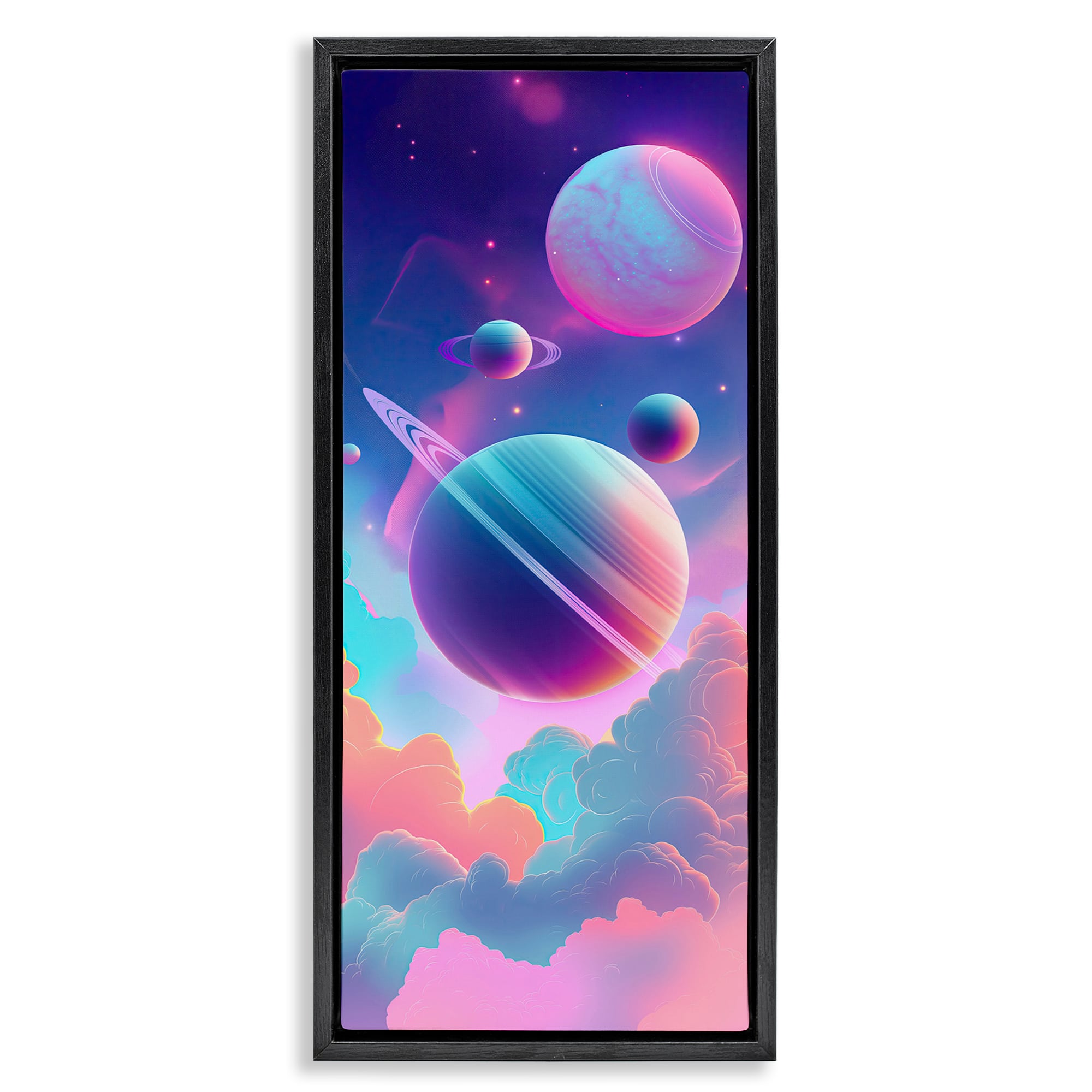 Stupell Industries BT-298-FFB-10X24 Pastel Clouds with Planets Floating Frame design by Wumples