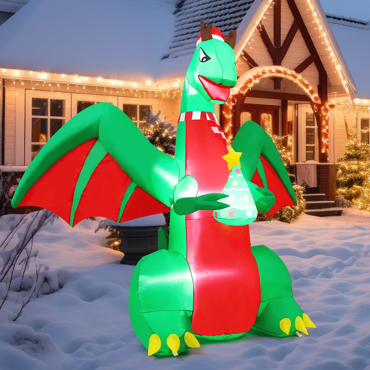 GOOSH DJ-SD-27468 6.1-ft Lighted Dinosaur Christmas Inflatable