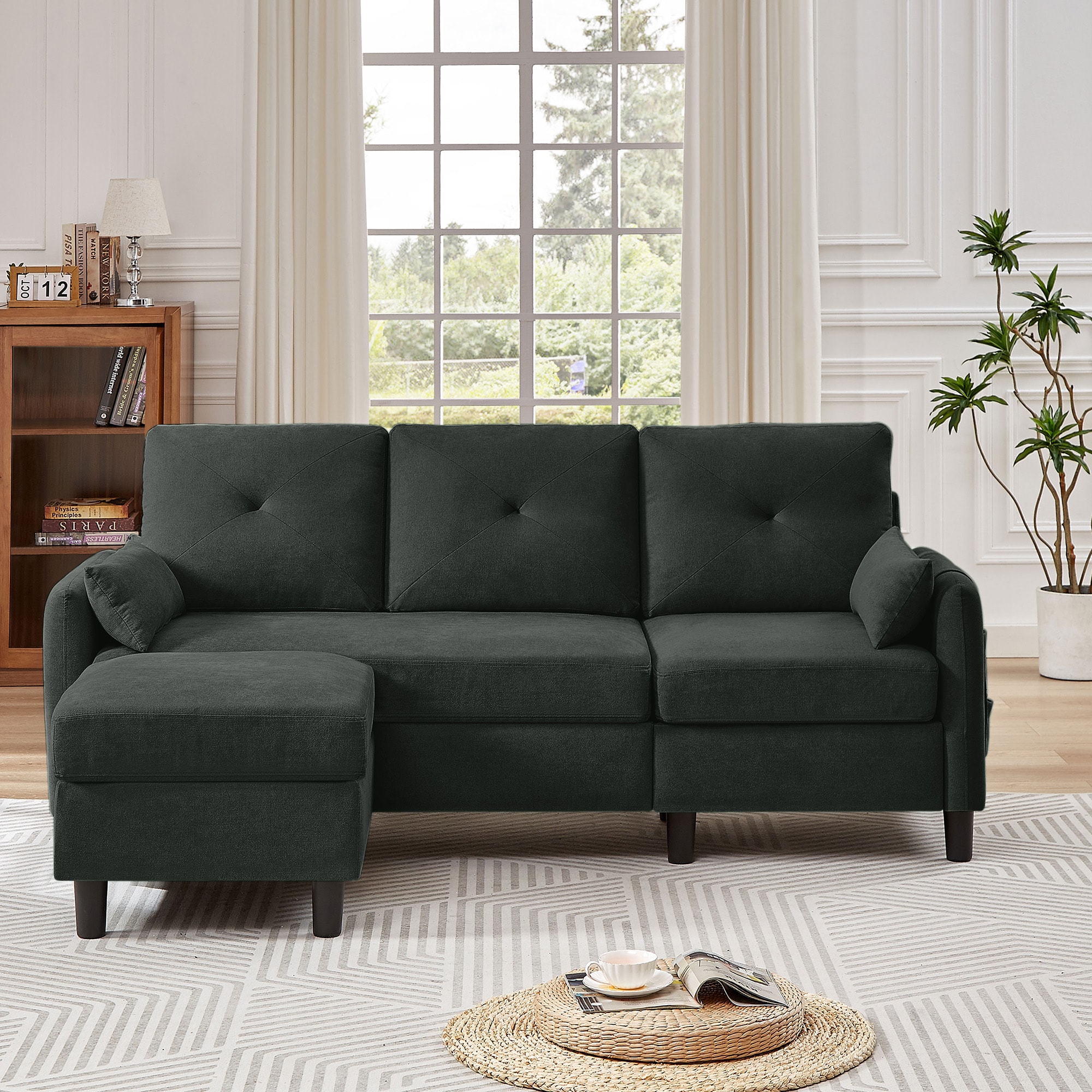 Jarenie YMX23BK YMX23 77.36-in Modern Black 3 -seater Sofa
