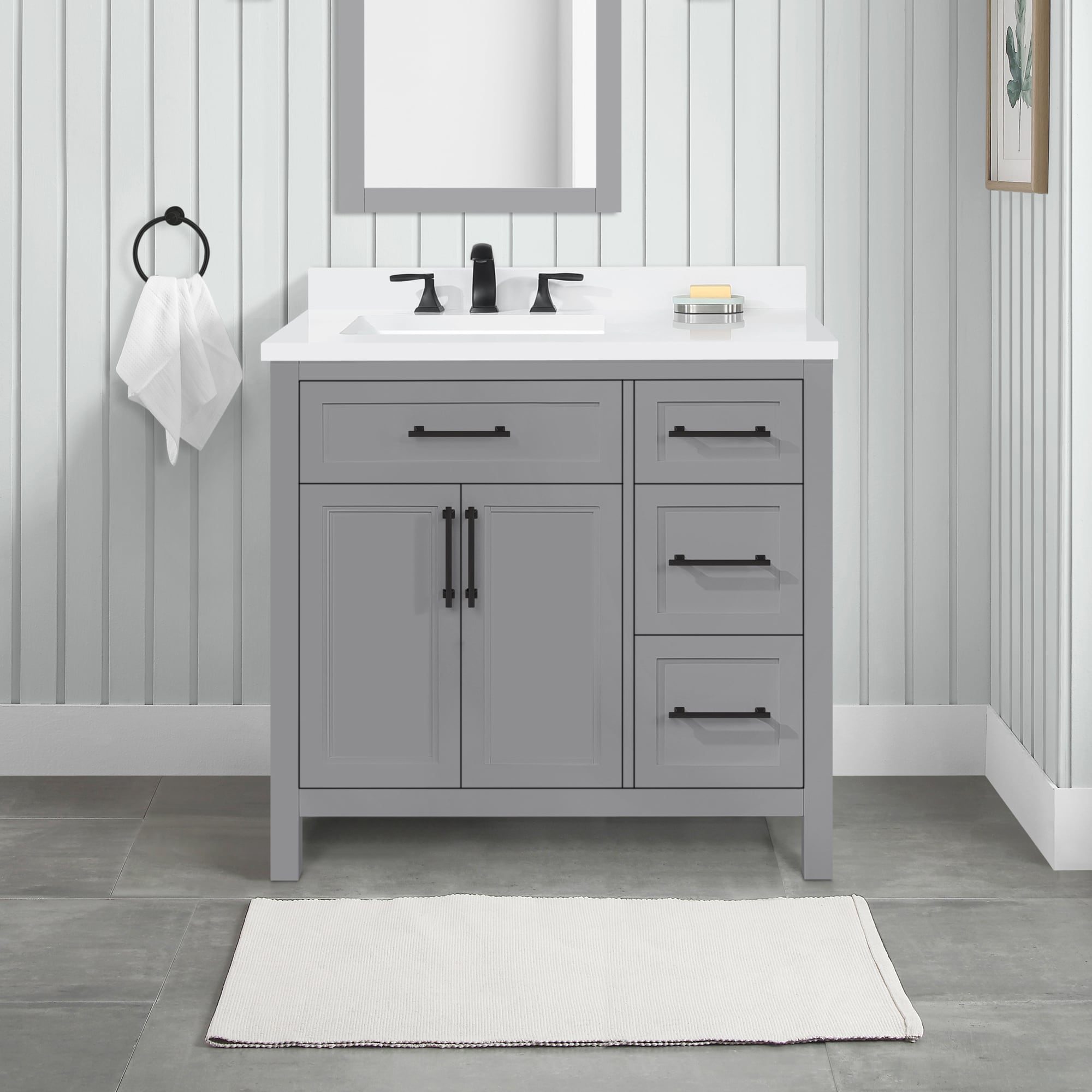 Style Selections Madix 36-in White Undermount Single Sink Bathroom Vanity  with White Engineered Stone Top in the Bathroom Vanities with Tops  department at