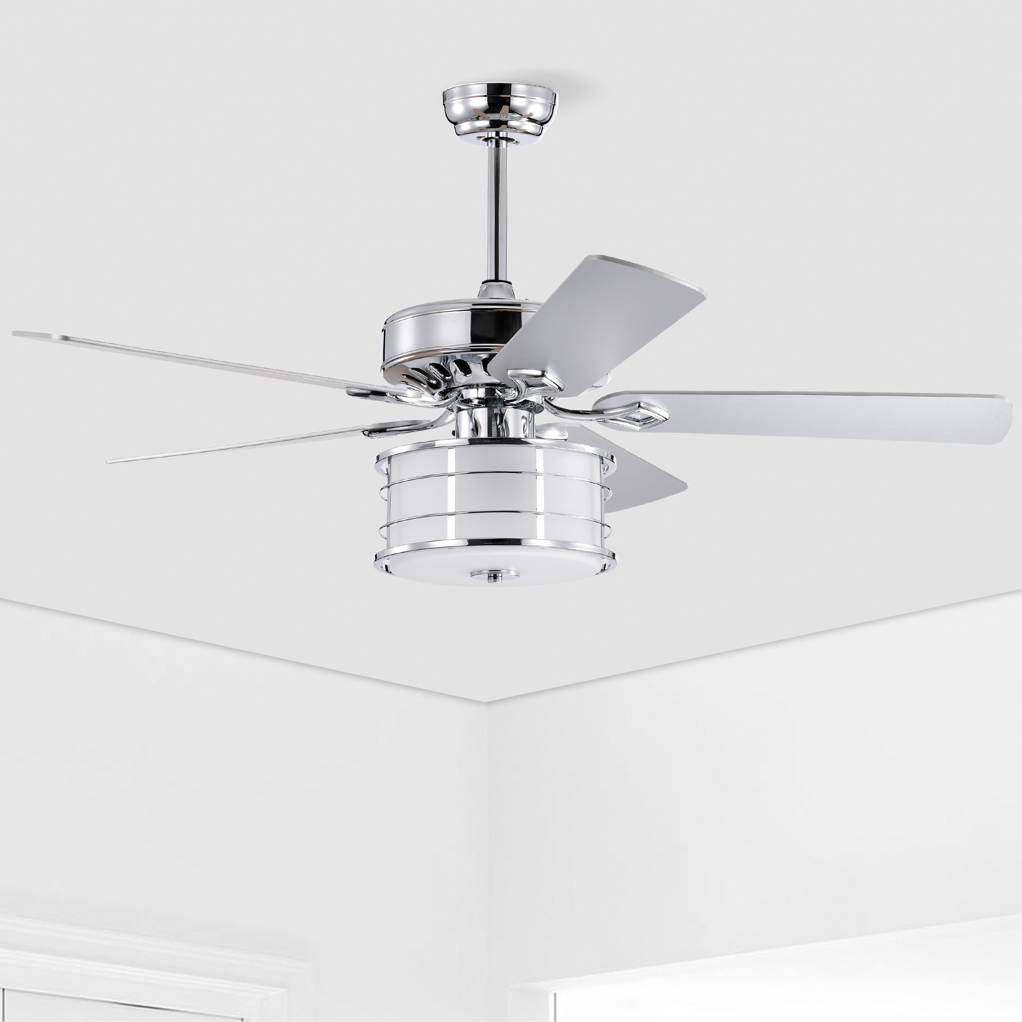 BABOOM BOM-2P15299-OR Traditional Ceiling Fan 52-in Integrated LED Sliver with Plywood Blades Ceiling Fan With Light - Remote Included ( 5 -Blade )