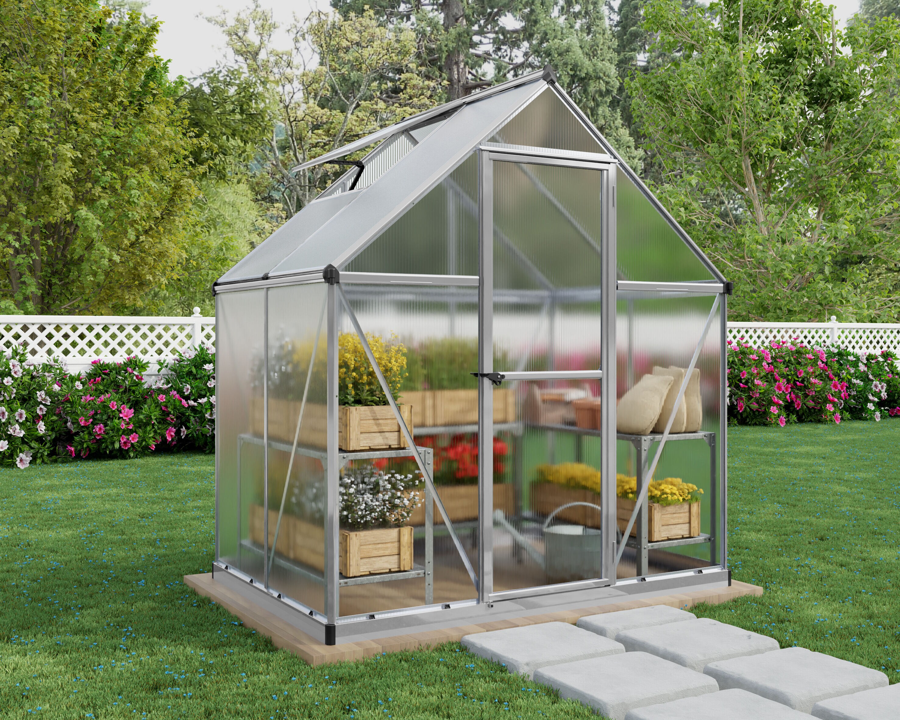 Canopia By Palram Mythos 4 Ft L X 6 Ft W X 68 Ft H Silver Frameclear Panels Greenhouse Kit In 0956