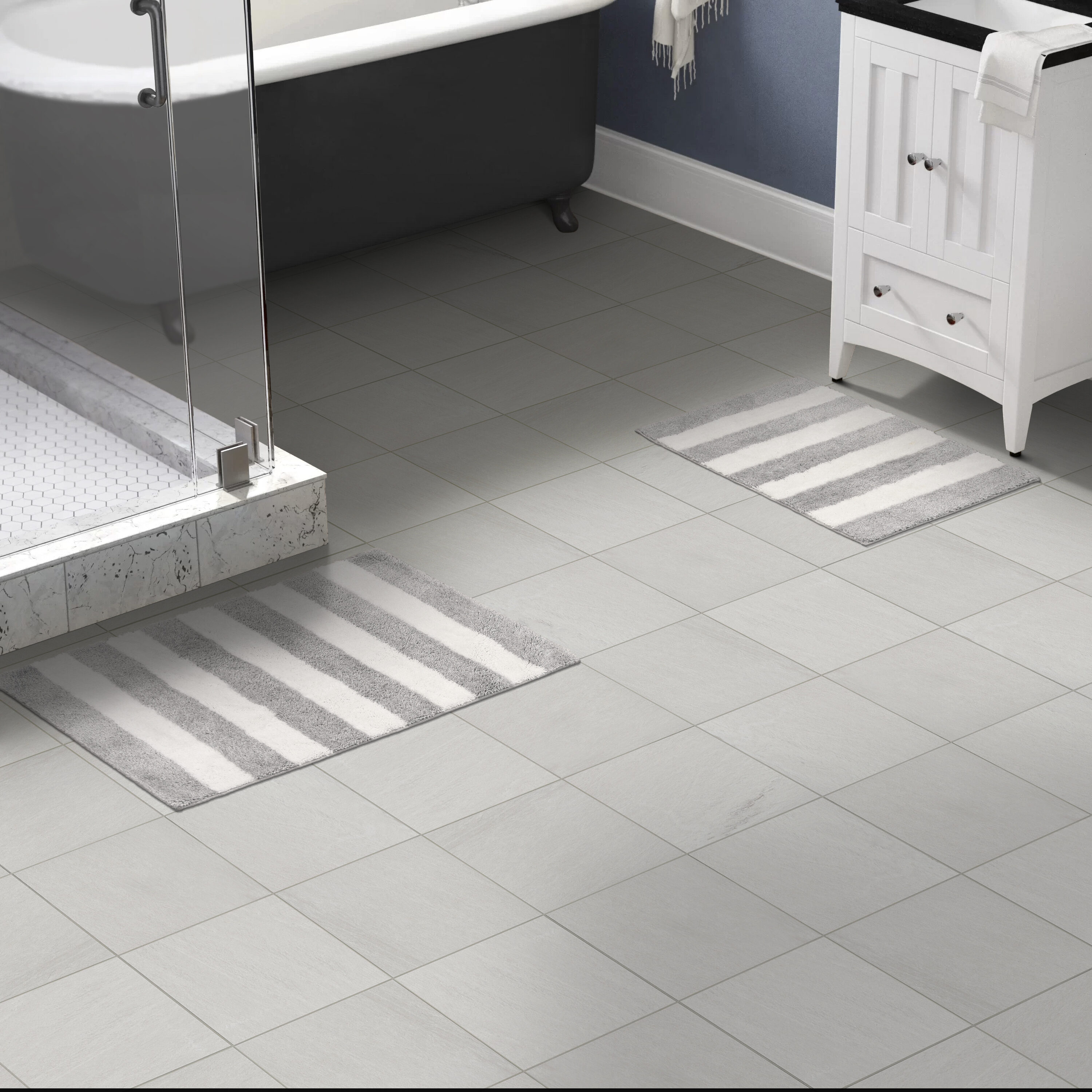 Garland Rug BA300W2P04FF8 Beach Stripe 24-in x 21-in Platinum Gray/White Nylon Bath mat set
