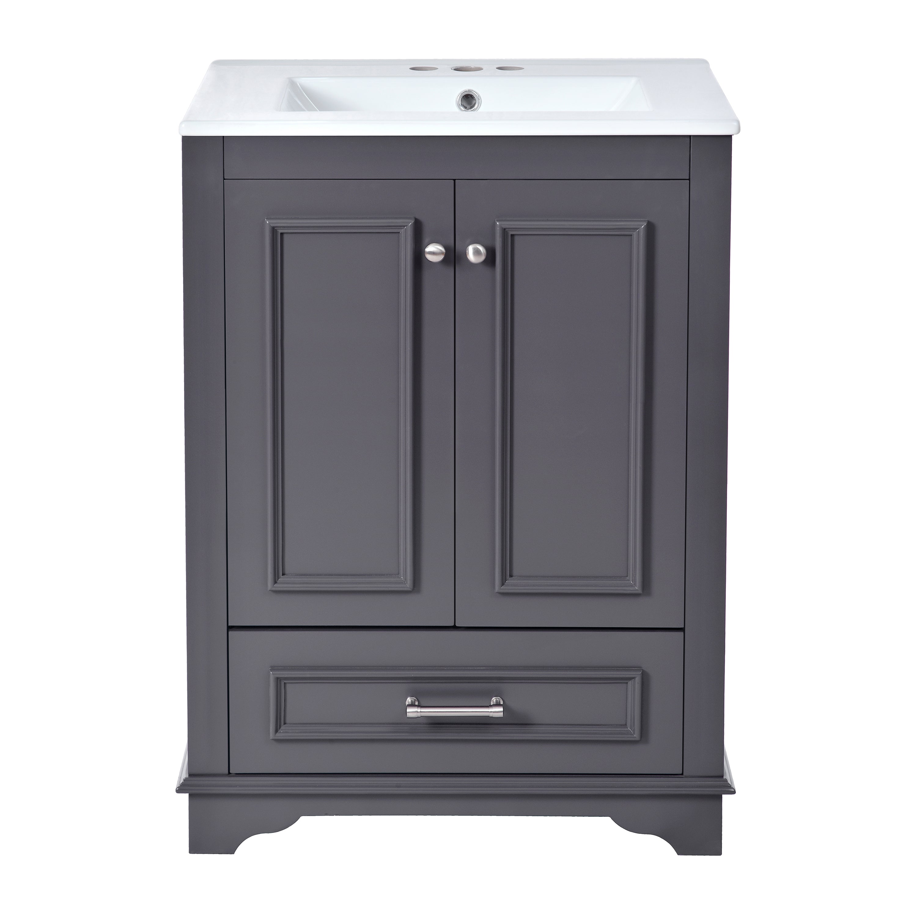 Boyel Living - 24 Inch Bathroom Vanity with Ceramic Sink Soft Close Doors Silver HandlesBlue Gray