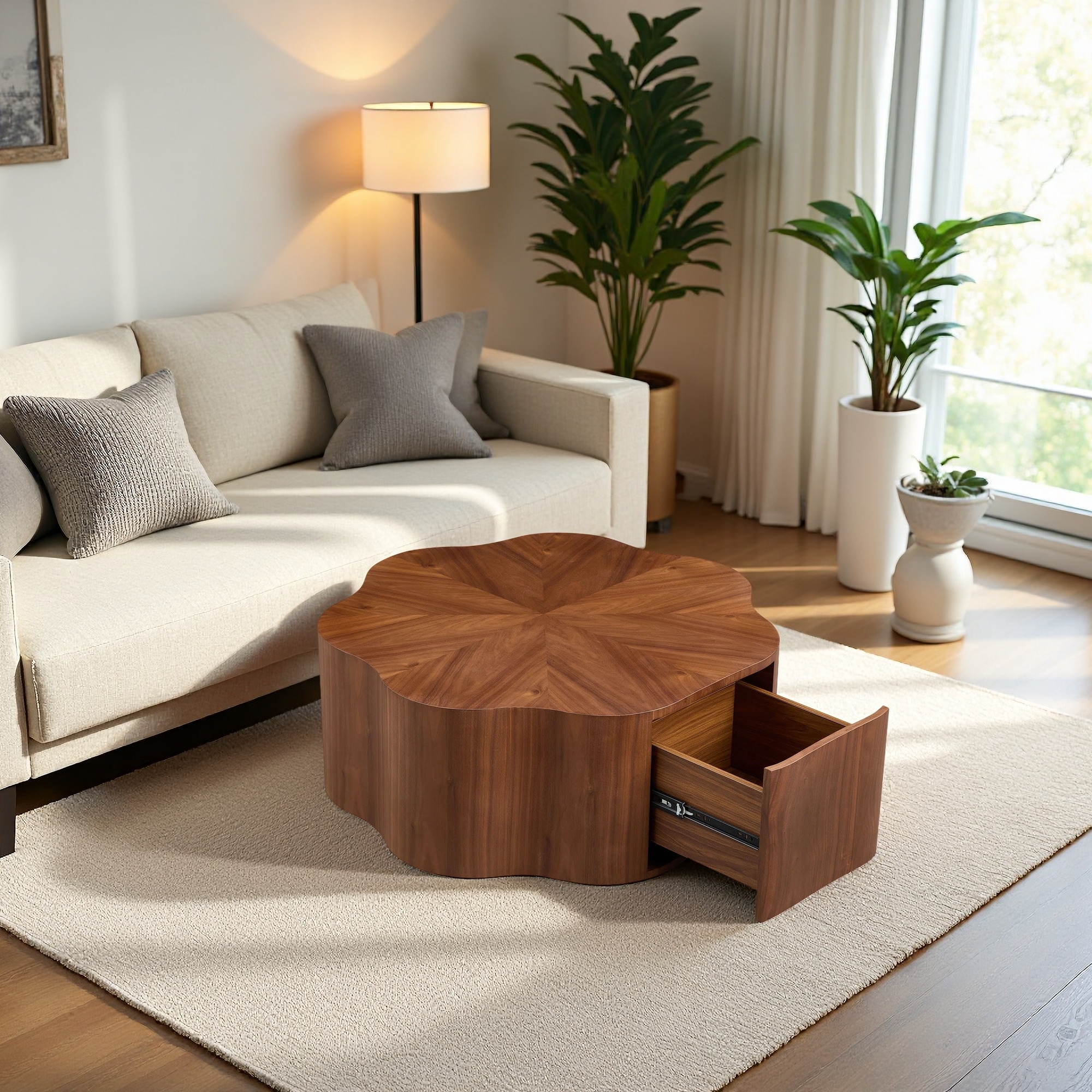 zwyo hosimu 35.4-in Round Coffee Table with Petal Design and Hidden ...