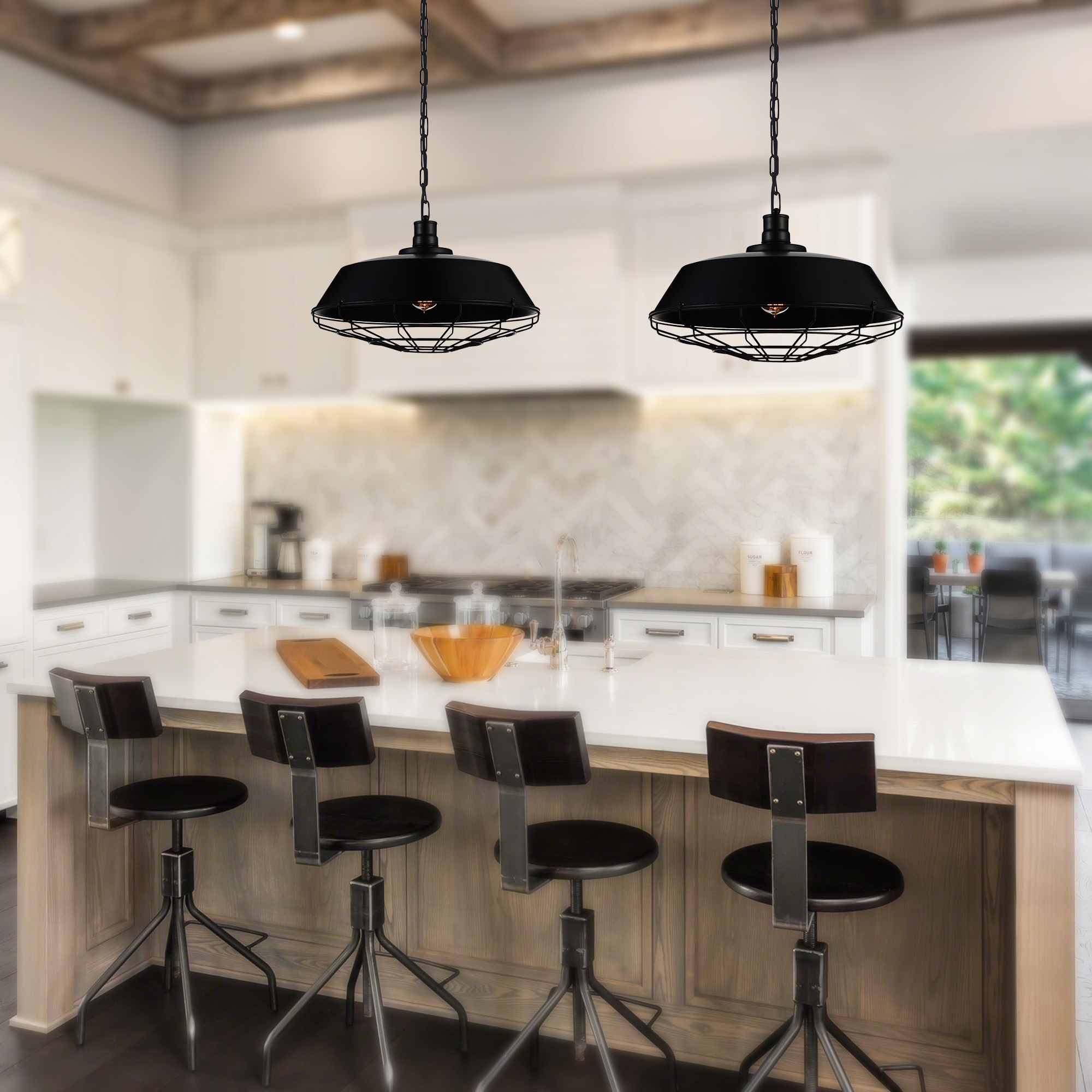 CWI Lighting 9611P18-1-101 Morgan Black Rustic Geometric Medium Hanging Pendant light