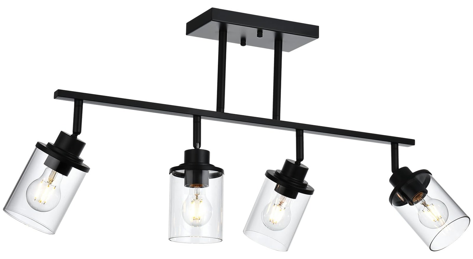 Vrbgify  4 Light Black Track Lighting Kit with Adjustable Heads and Clear Glass Shades Modern Ceiling Fixture for Kitchen Dining Hallway Bathroom