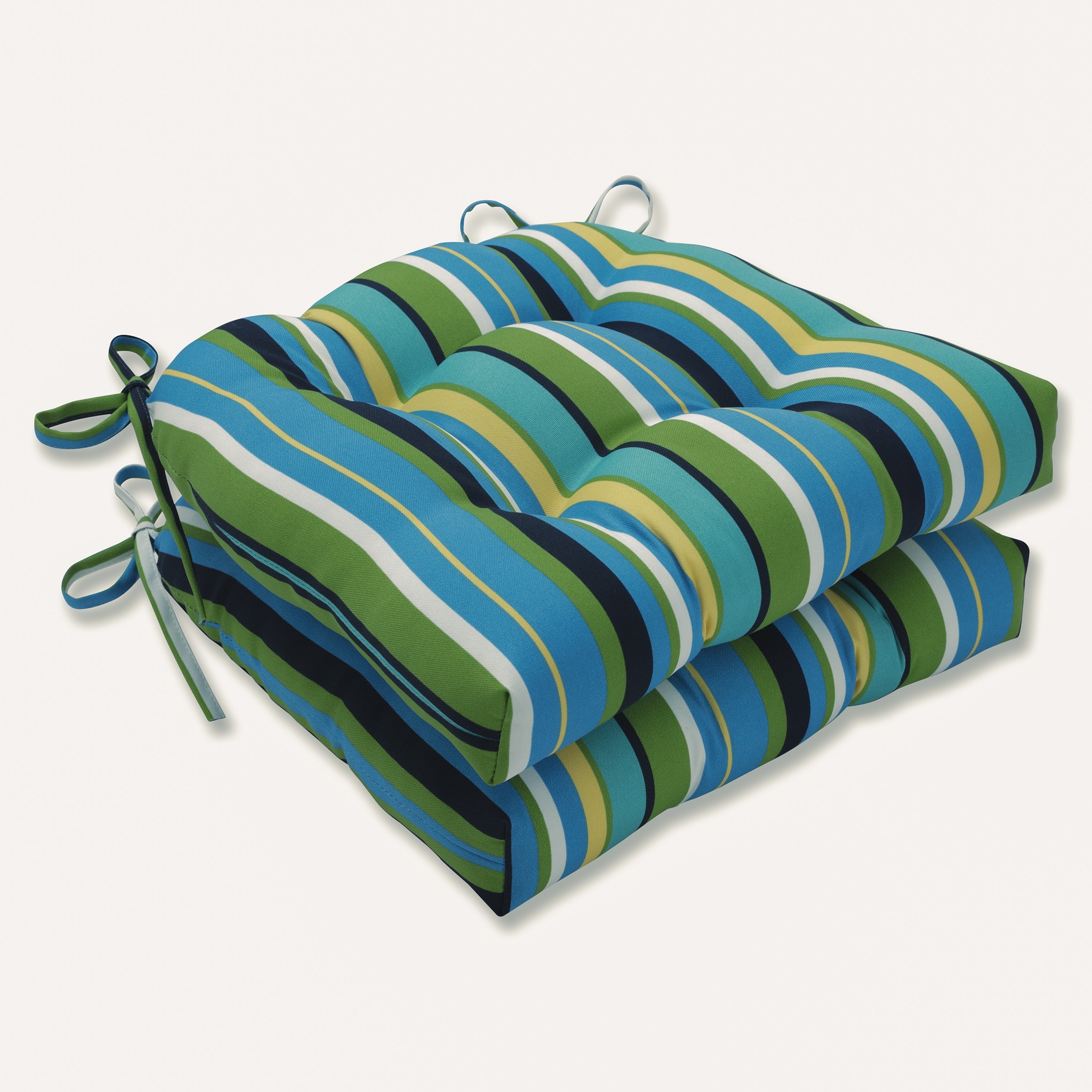 Pillow Perfect 666471 Topanga Stripe Lagoon 15.5-in x 14.5-in 2-Piece Blue Patio Chair Cushion