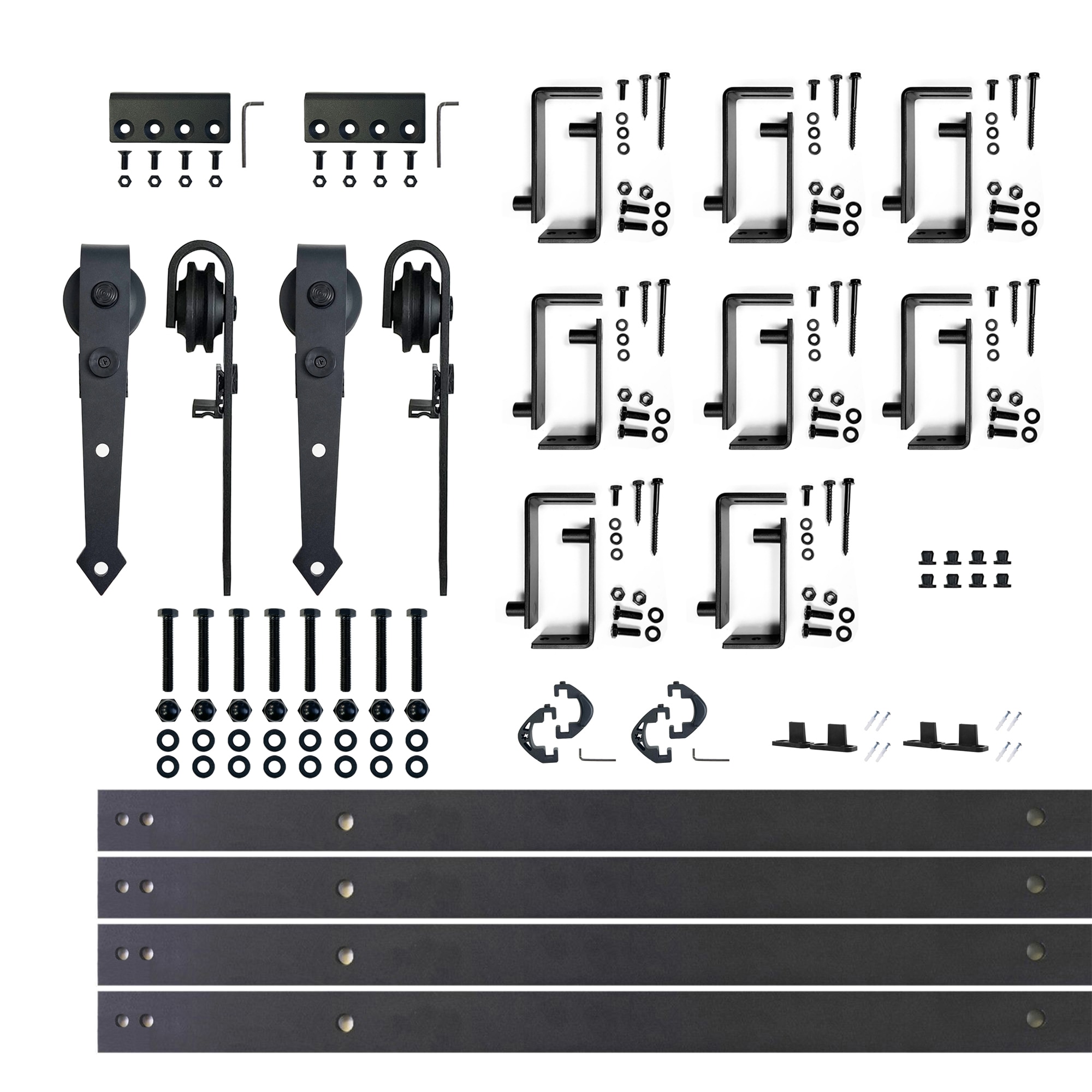 HOMACER JT4TGH132C 132-in Rustic black Black Indoor Arrow Double bypass Barn door hardware kit