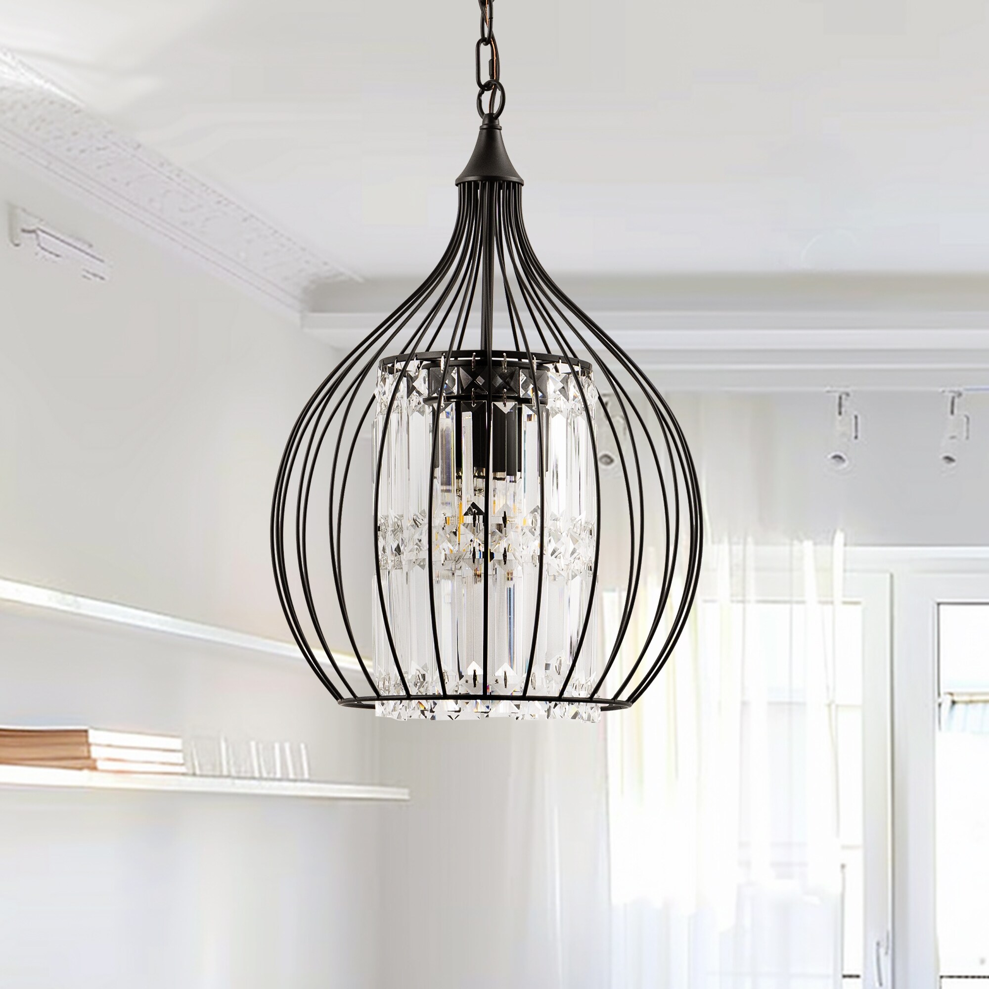 YANSUN 1 -Light Nickel Farmhouse Clear glass Dome Medium Hanging Pendant Light