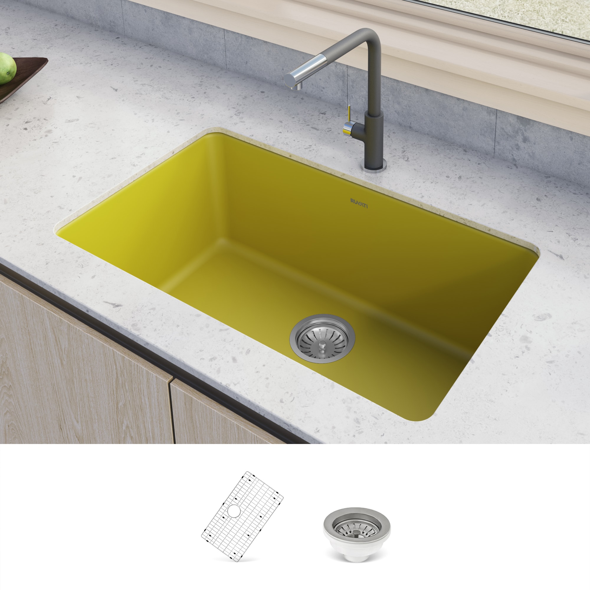 Ruvati RVL3030YL Fiamma Dual-mount 30-in x 18-in Fireclay Single bowl Kitchen Sink