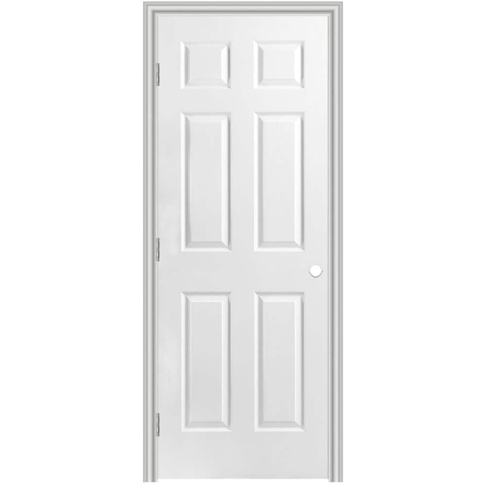 Traditional 24-in x 80-in 6-panel Hollow Core Molded Composite Right Hand Single Prehung Interior Door in White | - Masonite 743439