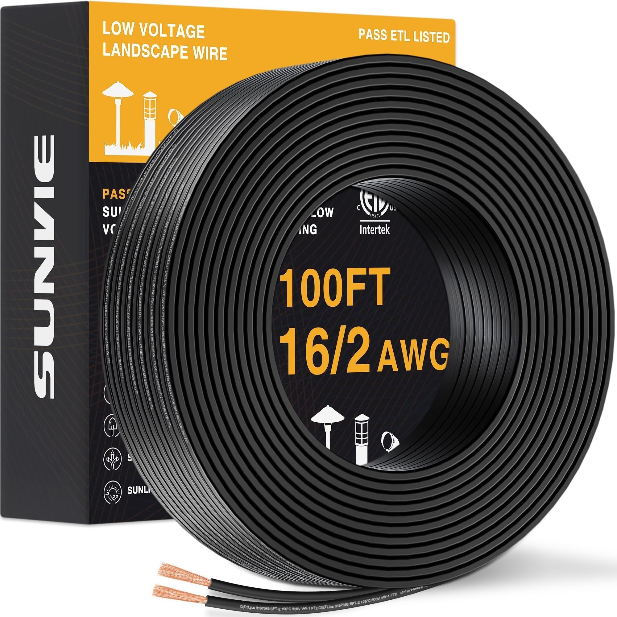 Aoibox  100 ft 16 2 Low Voltage Landscape Lighting Wire 16 AWG 2 Conductor Stranded Copper Direct Burial Cable