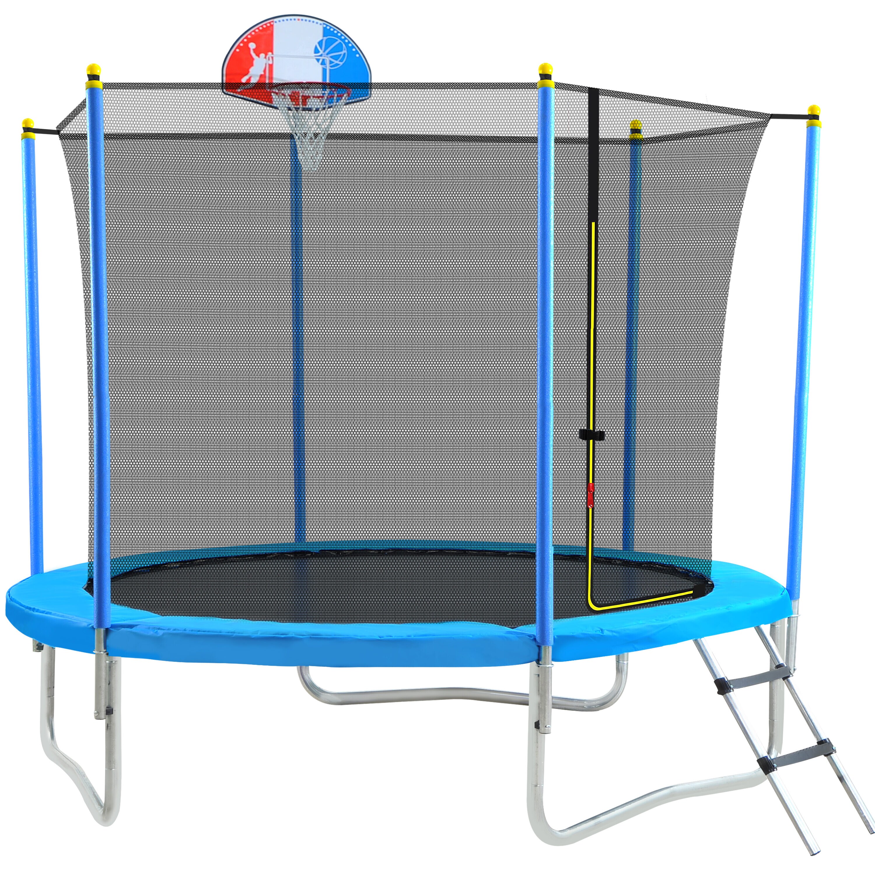maocao hoom 10 ft. Round Backyard Trampoline with Safety Enclosure, Basketball Hoop and Ladder in Blue