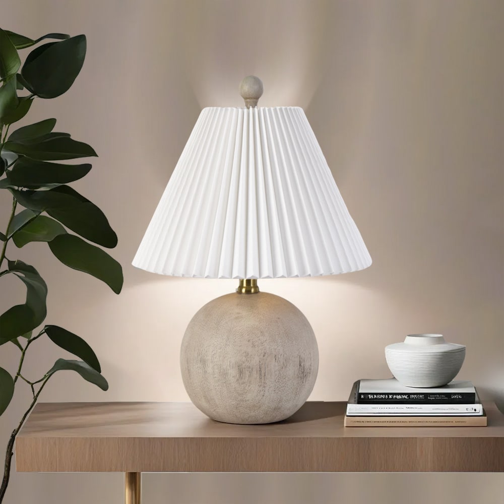 allen + roth 17.25-in White Woodgrain Led 3-way Table Lamp with Linen ...