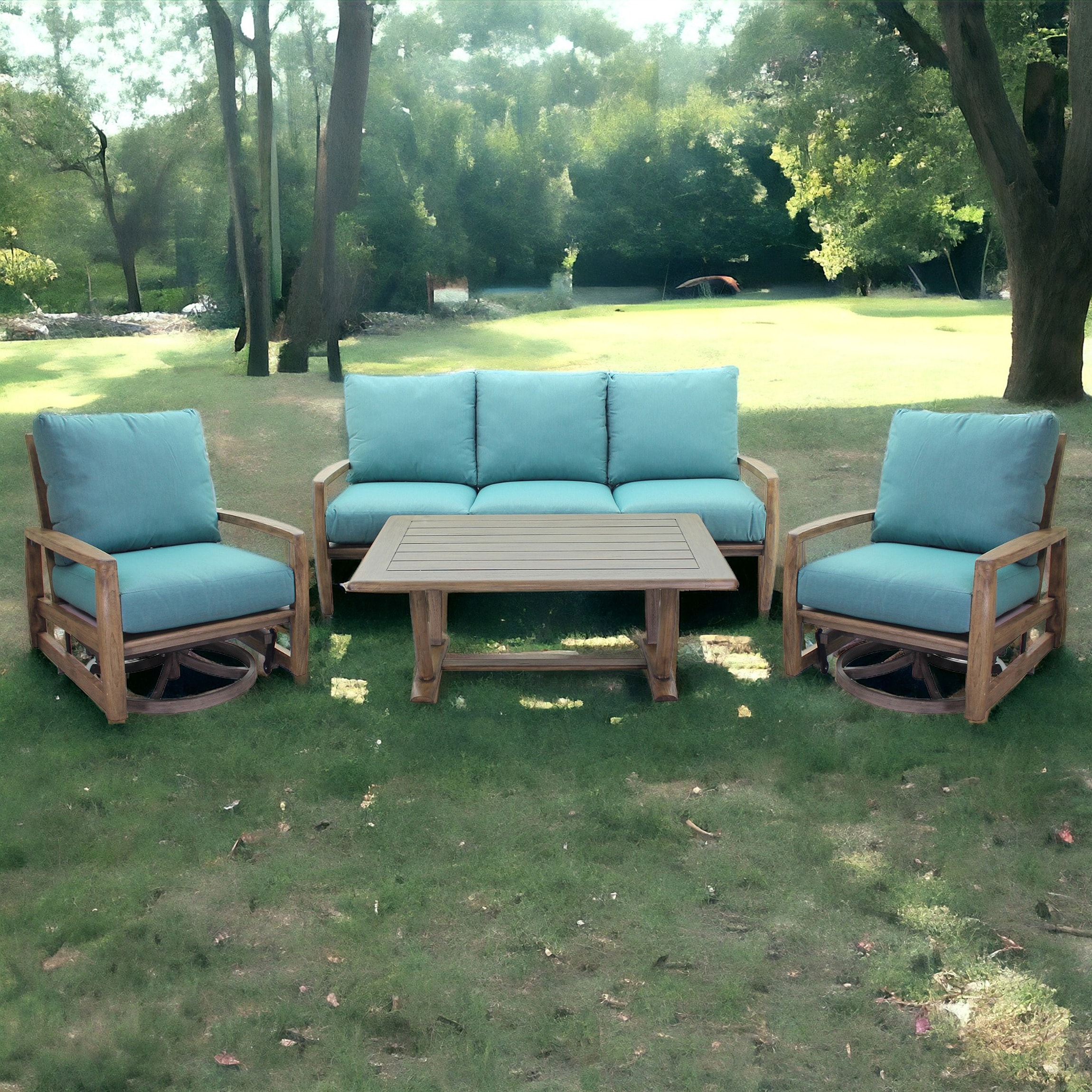 Courtyard Casual 5376 Avalon 4 -Piece Patio Sofa Conversation Set with Blue Sunbrella Cushions