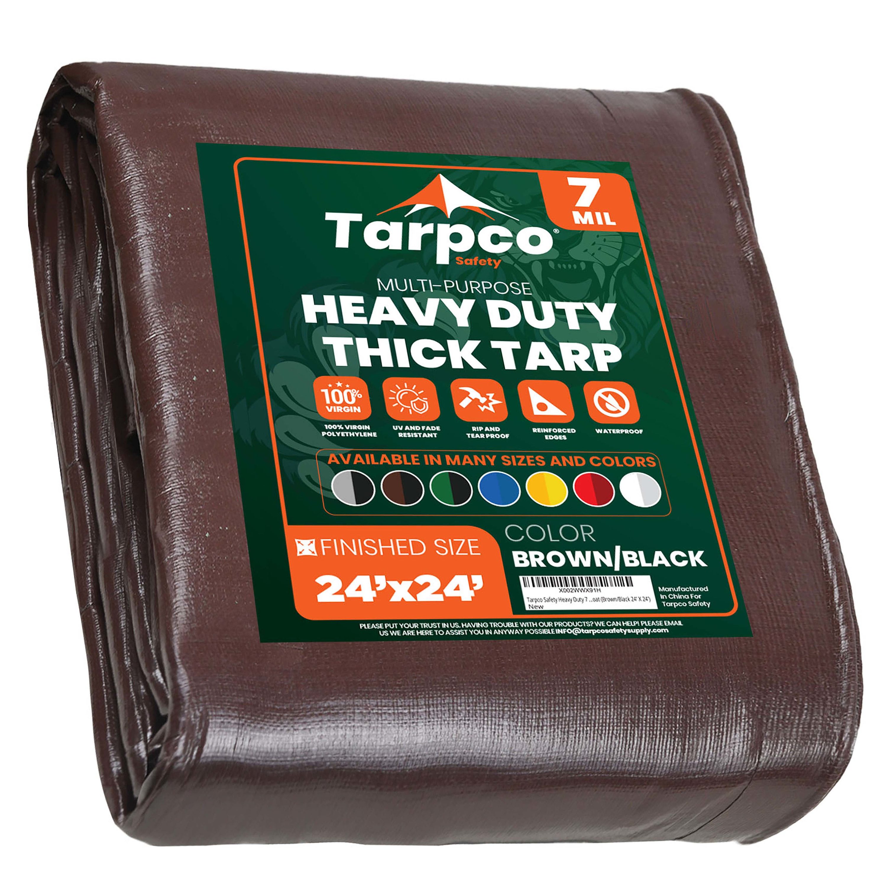 Tarpco Safety TS-202-24X24 24-ft x 24-ft Brown Waterproof Commercial Polyethylene 7-Mils Tarp