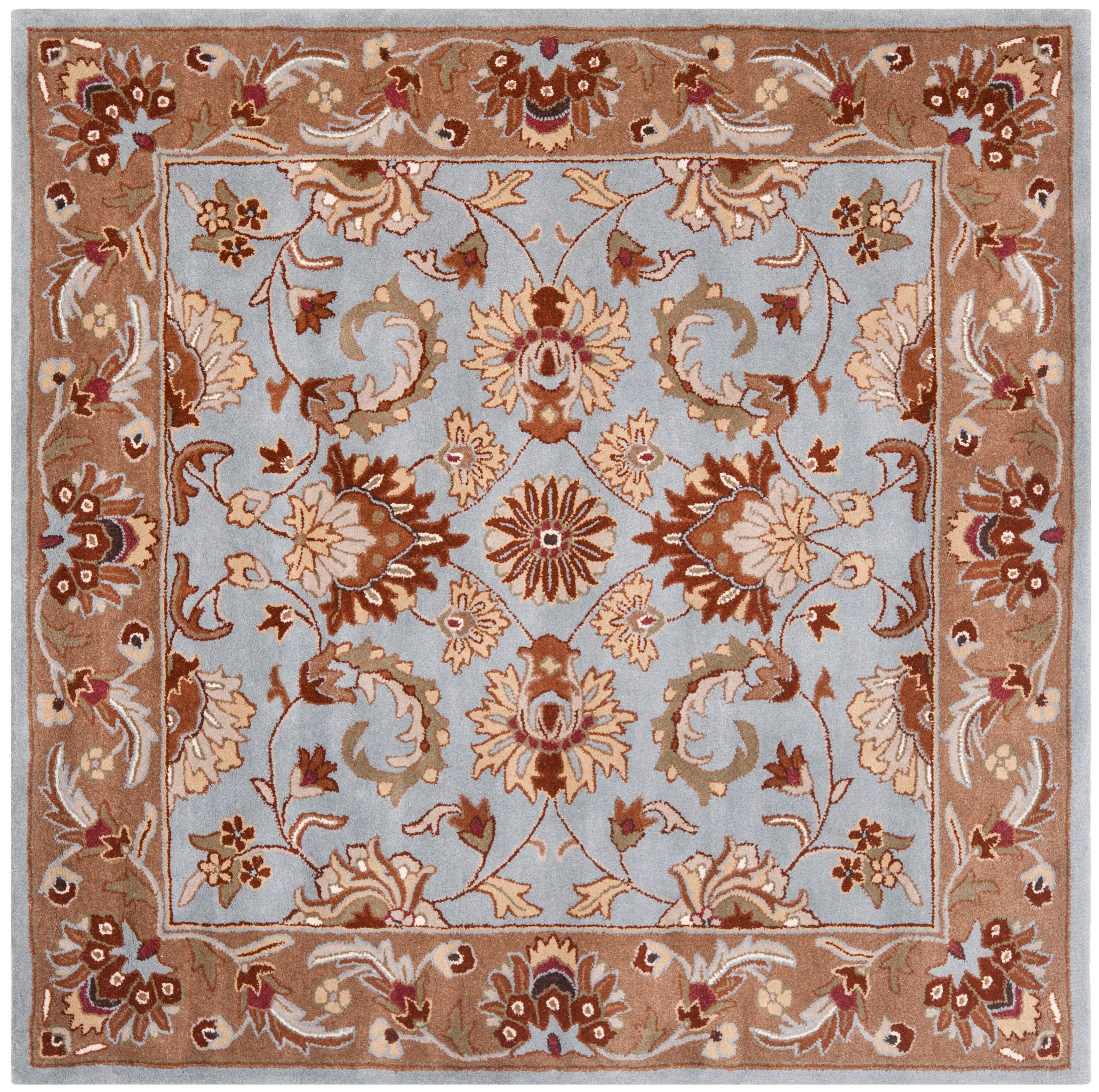 Blue and Beige Hand-Tufted Wool Square Area Rug, 6' x 6'