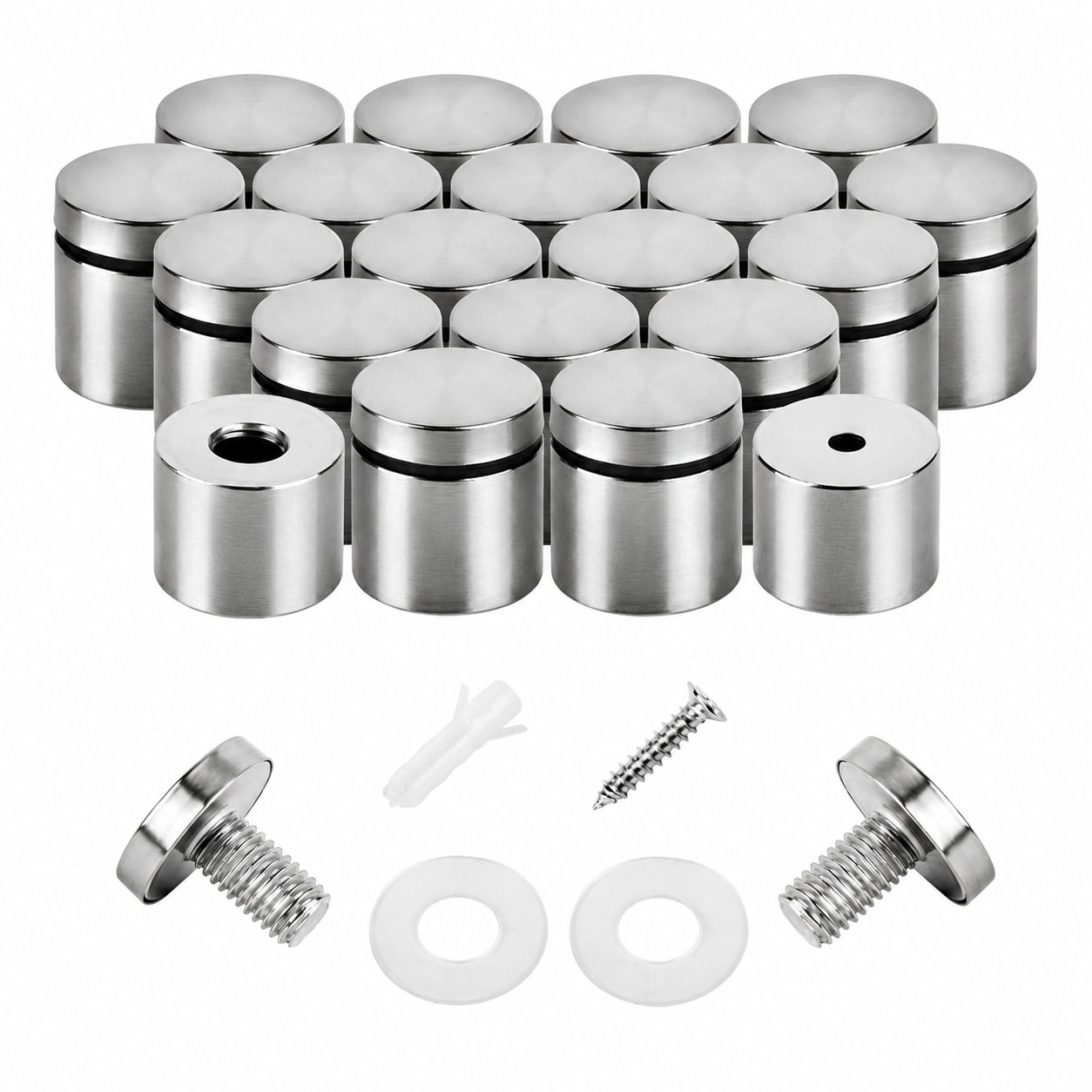 Phyfalip  Standoff Screws for Acrylic 1 x 1 inch Stainless Steel Wall Sign Mounting Hardware 20 Pack Silver Finish durable home and garden