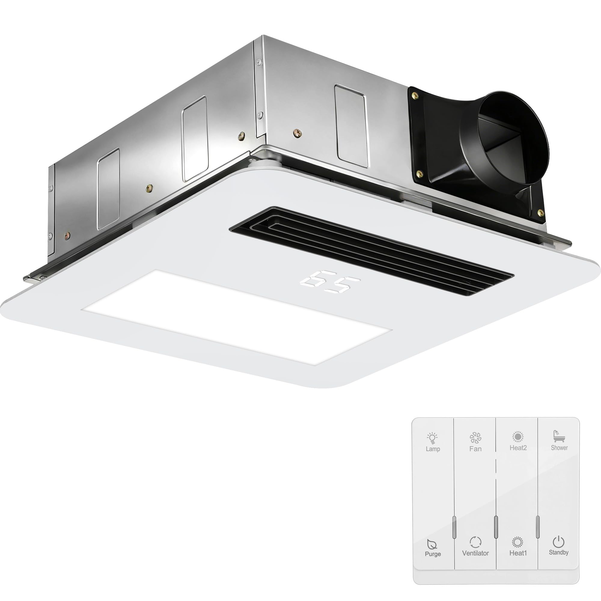 Phyfalip  Bathroom Exhaust Fan with Light and Heater 4 in 1 Ceiling Ventilation System 1800W Heating 190 CFM Ultra Quiet 30 dB Snap On Grille