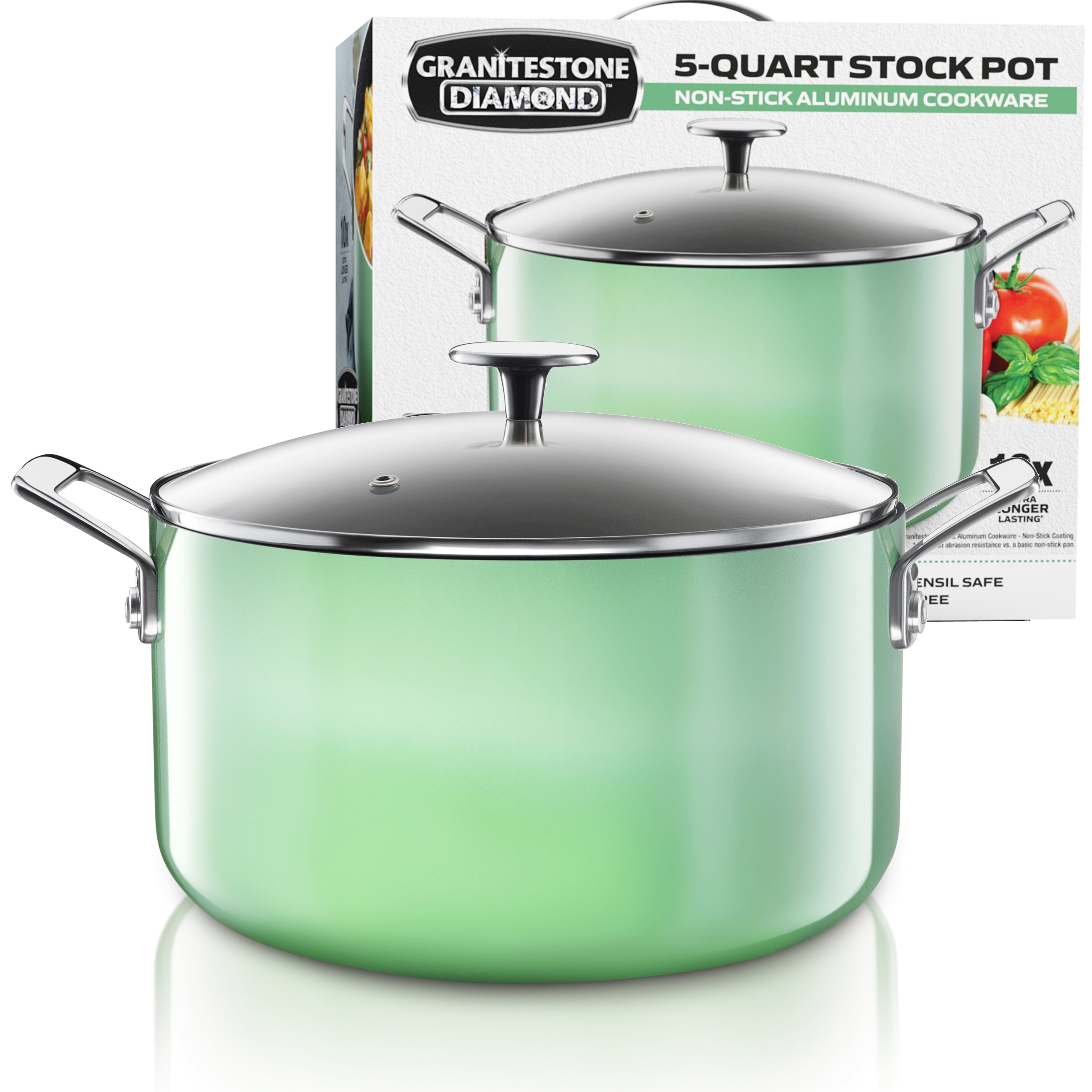 Nonstick Stock Pot with Glass Lid, 6 Quart Cooking Pot Non Stick Soup Pot,  Induction Pasta Pot, All Stove Compatible 