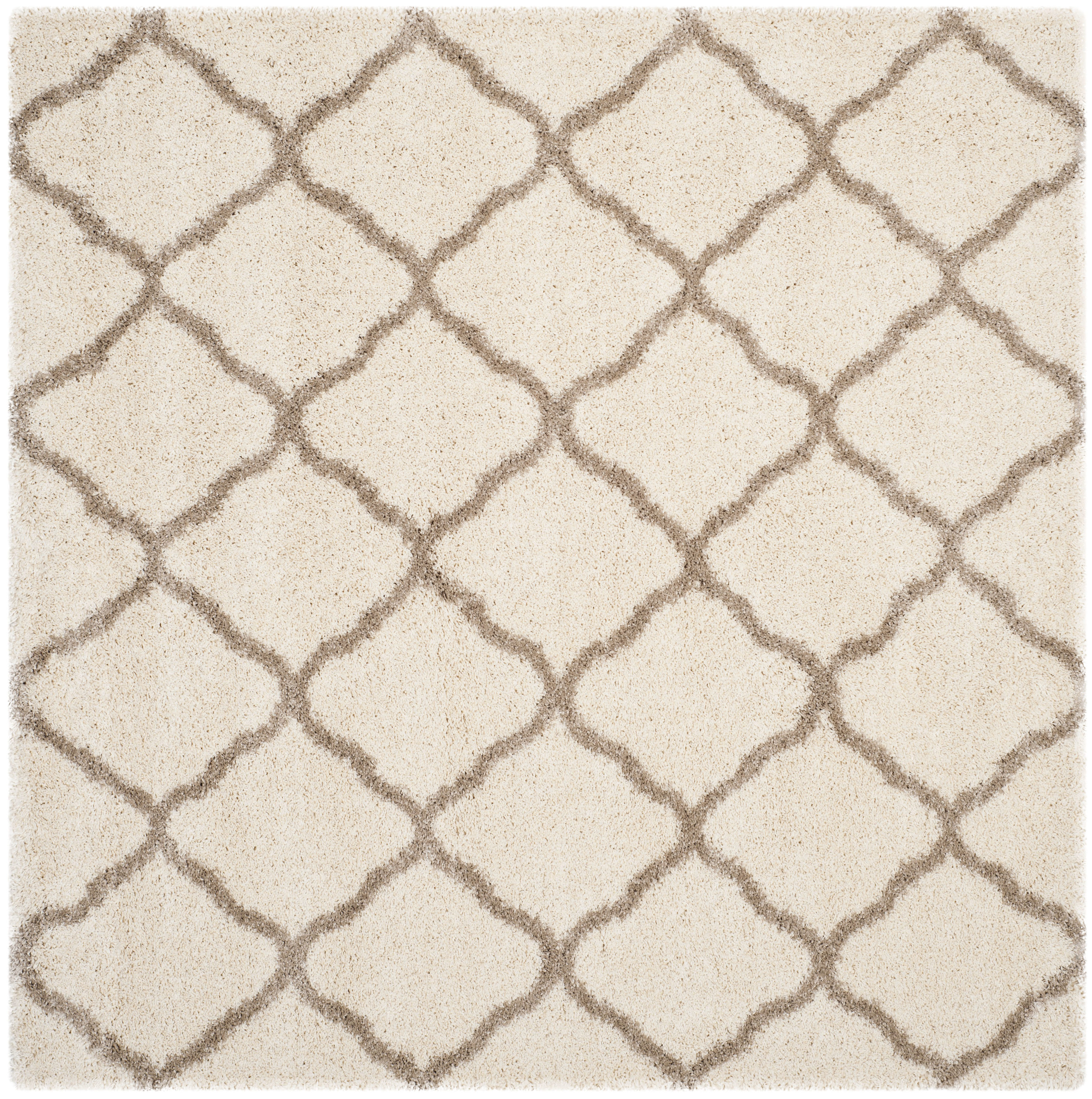 Safavieh SGH283D-7SQ Hudson Sabine Shag 7 x 7 (ft) Loomed Polypropylene Ivory/Beige Square Indoor Trellis Area rug