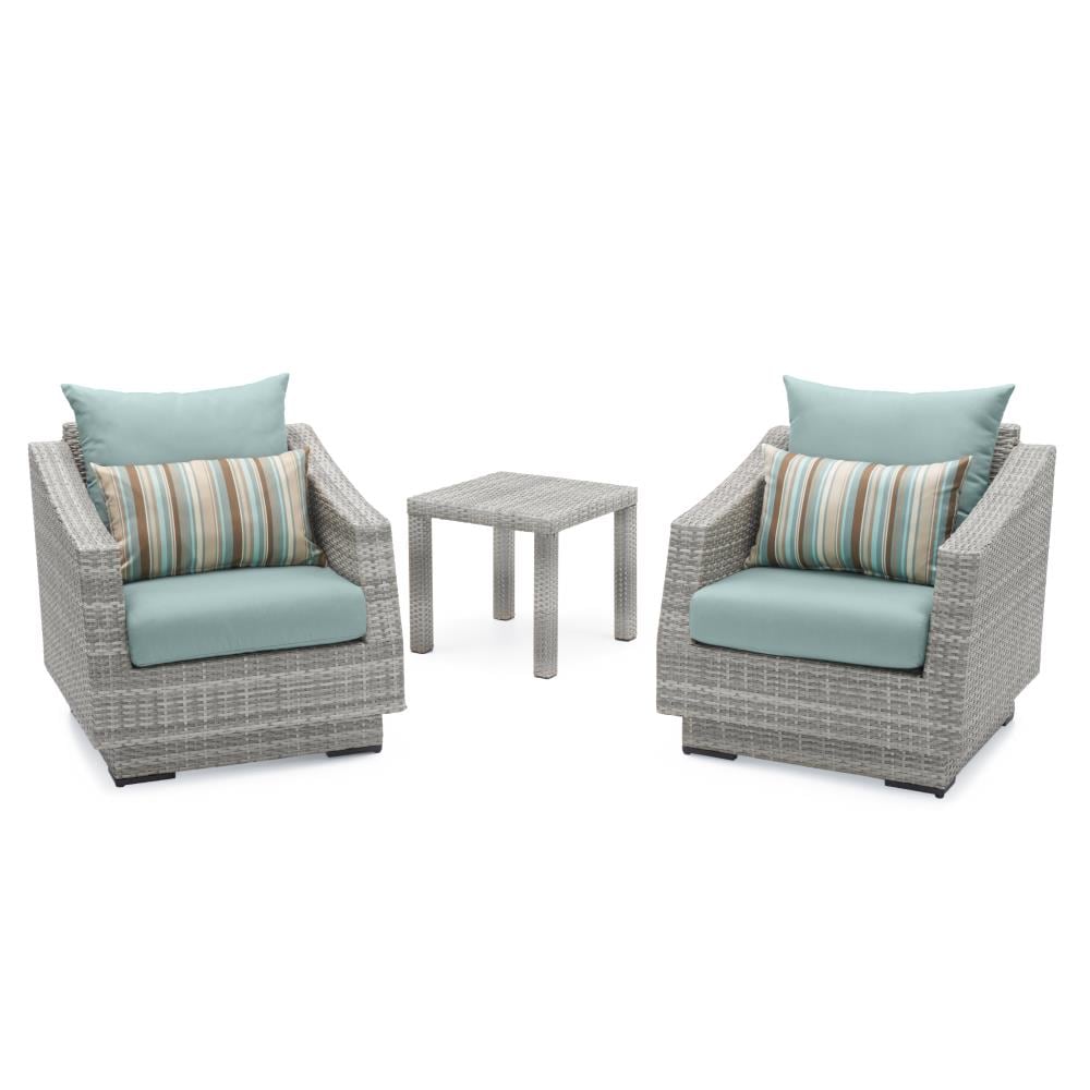 RST Brands OP-PECLB2T-CNS-BLS-K Cannes 3-Piece Wicker Patio Conversation Set with Blue Sunsharp Cushions