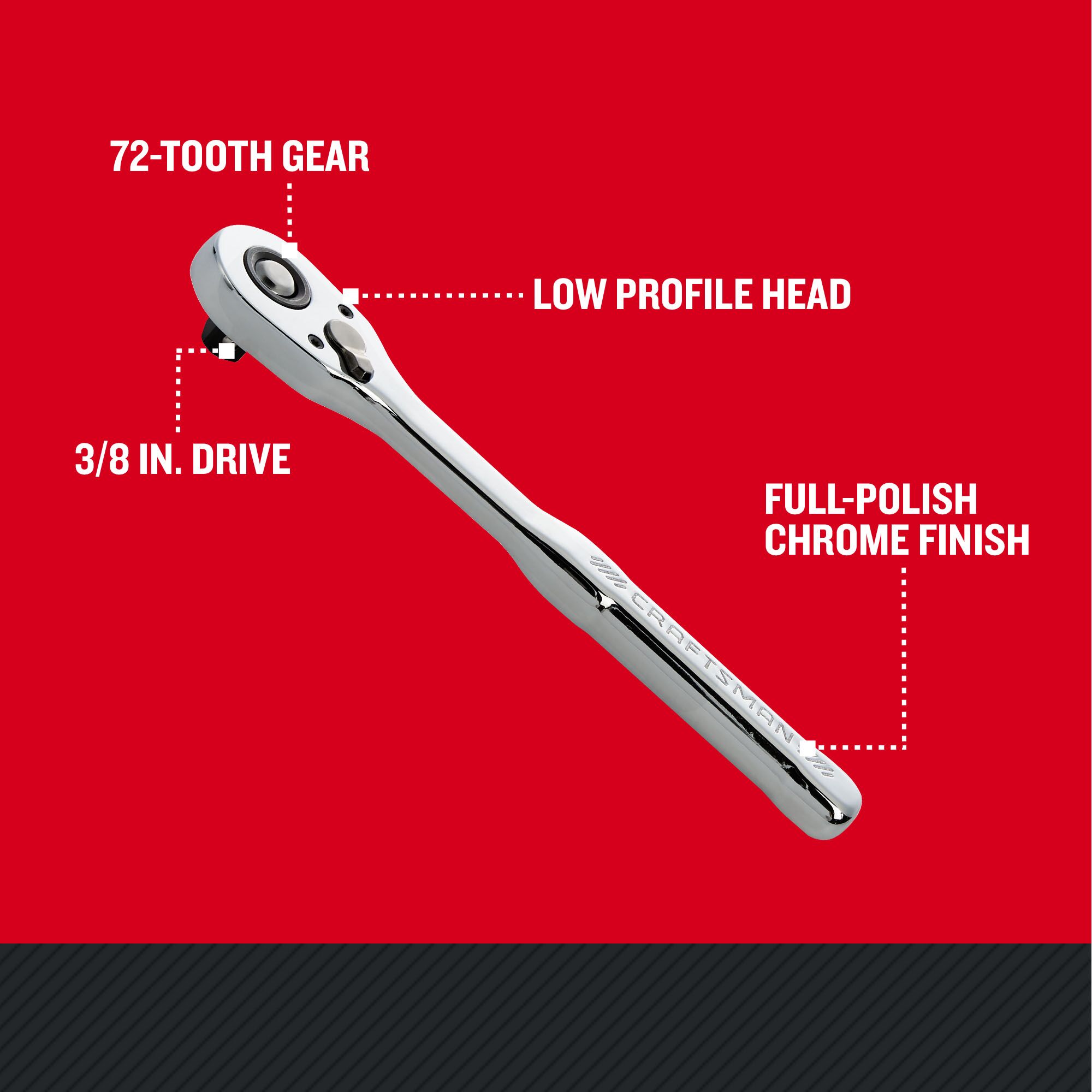 CRAFTSMAN 72-Tooth 3/8-in Drive Full Polish Handle Ratchet in the 