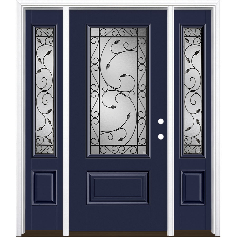 Masonite 3422537 Pergola 60-in x 80-in x 4-9/16-in Fiberglass 3/4 lite Left-hand inswing Eclipse Painted Prehung Single door with sidelights Front Door with Brickmould Insulating core Decorative glass