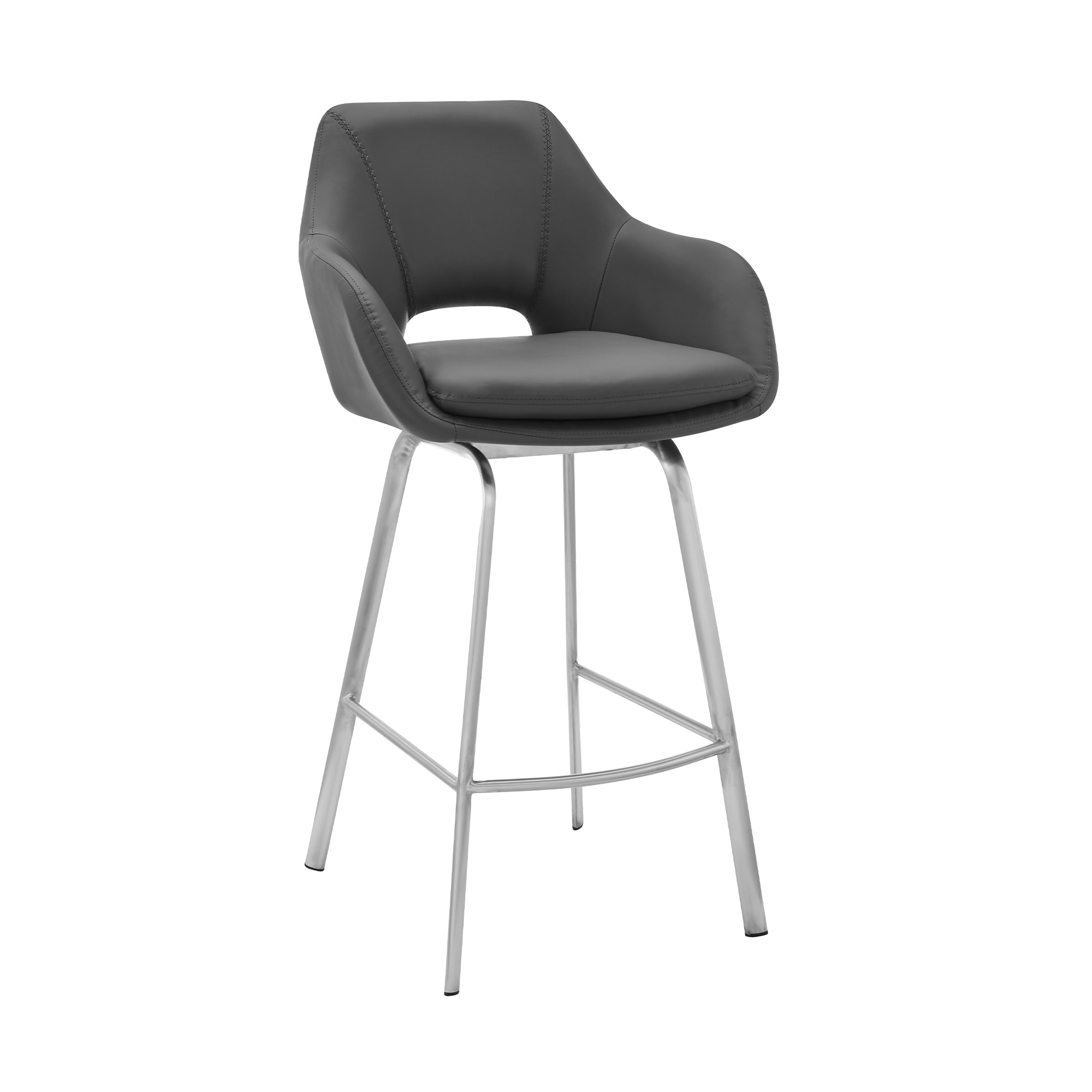 Armen Living LCAUBABSGR26 Aura Gray 26.0-in H Counter height Bucket seat Upholstered Swivel Metal Bar Stool with Arms and Back