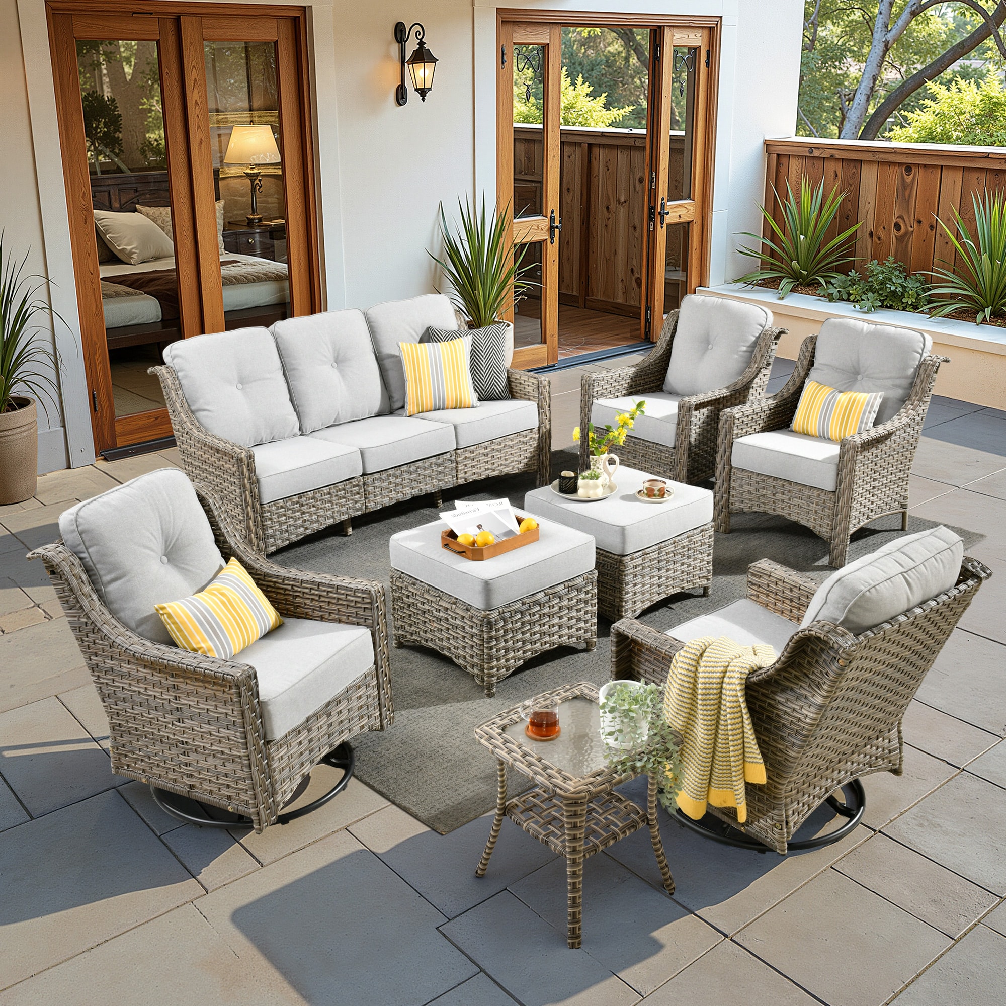 ALTRIGUS 6L-YZPAD408-AL 8 -Piece Wicker Patio Sofa Conversation Set with Light Gray Cushions