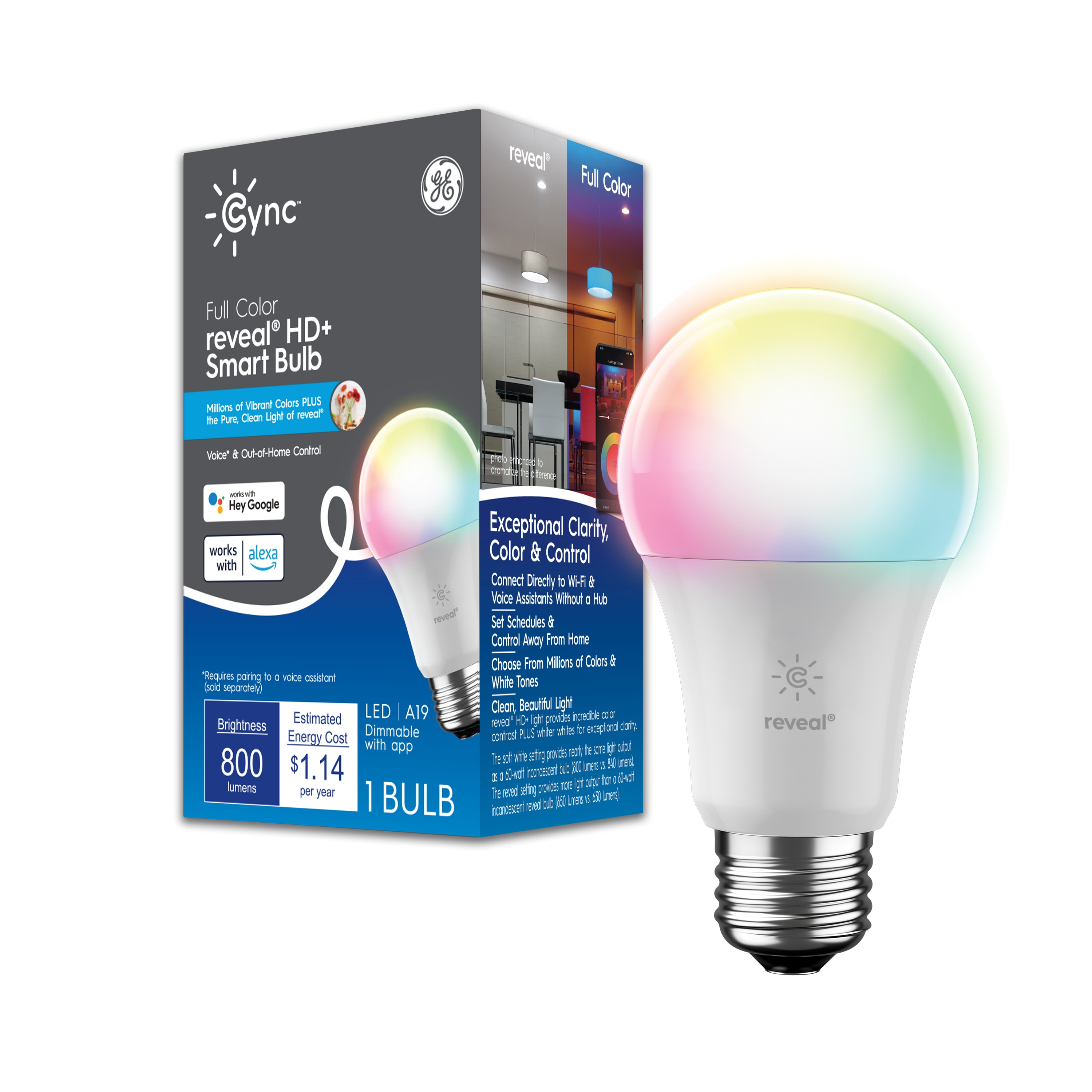 GE Cync 60-Watt EQ A19 Full E26 Dimmable Light Bulb in the General Purpose Light Bulbs department at Lowes.com