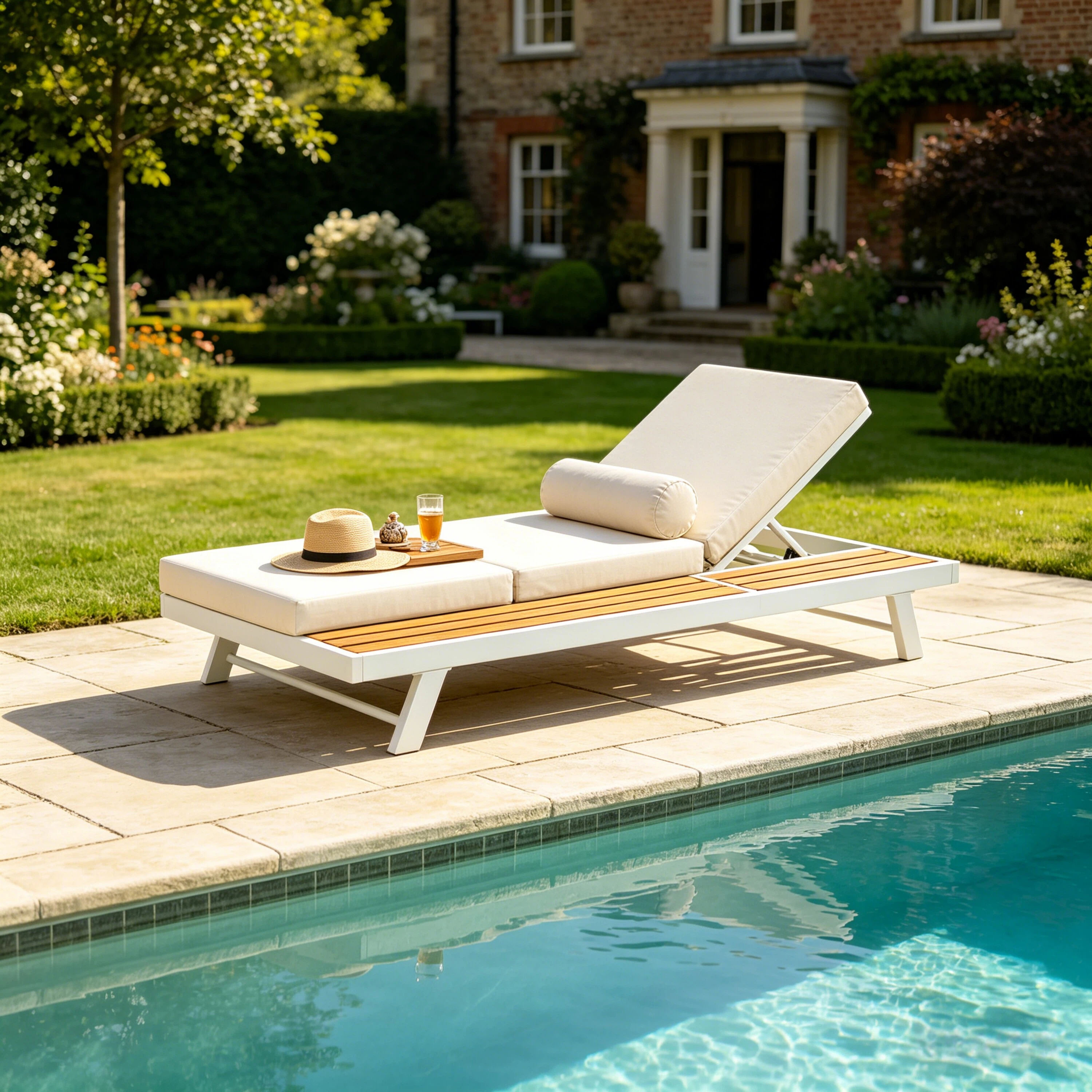 Ama Pear Modern Patio Chaise Lounge with White Frame Cream Cushion