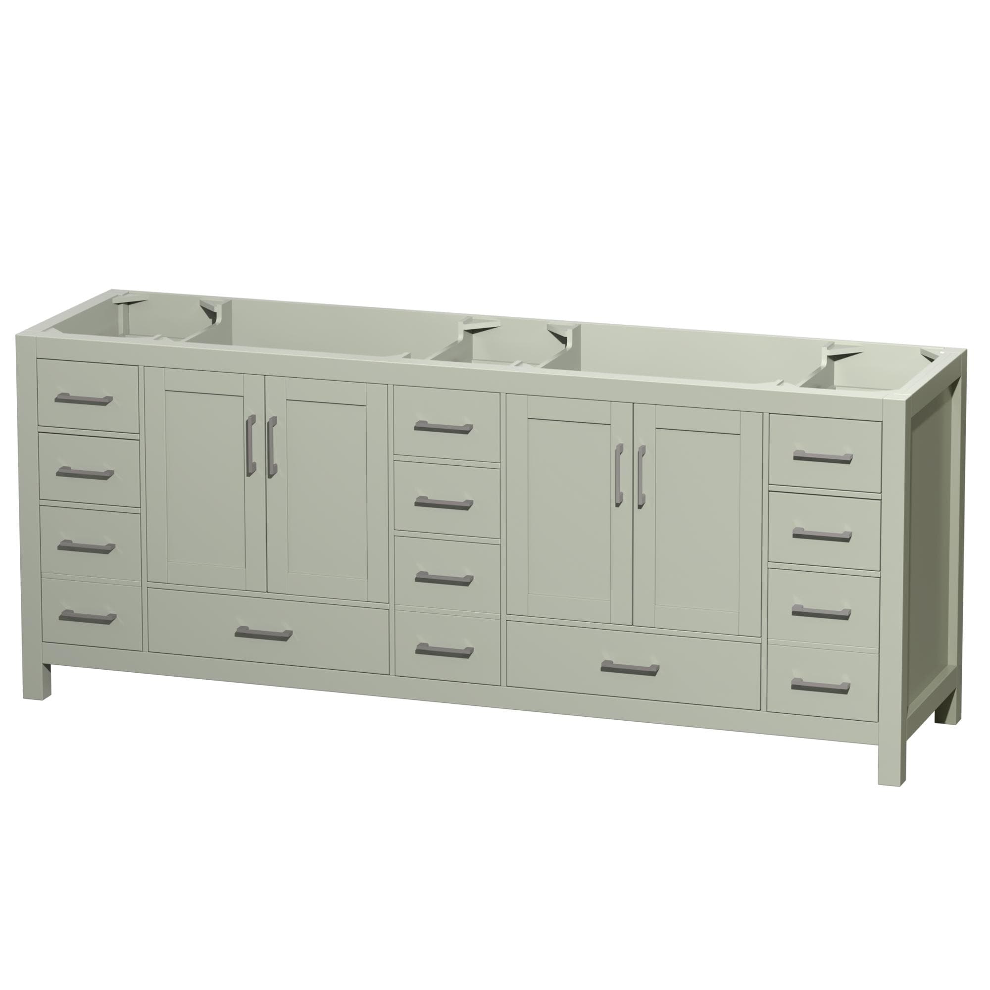 Wyndham Collection WCS141484DLGCXSXXMXX Sheffield 84-in Light Green Bathroom Vanity Base Cabinet without Top