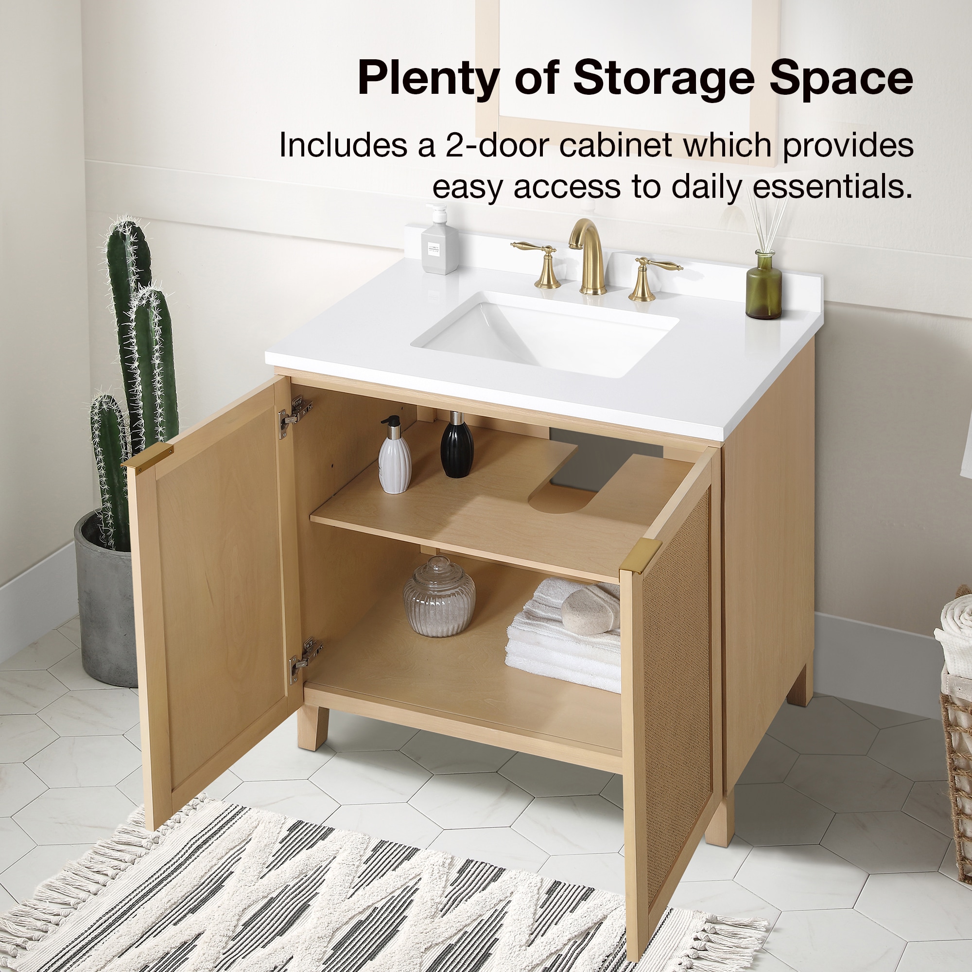 Macy 36" Rustic Ash Bathroom Vanity with White Sink