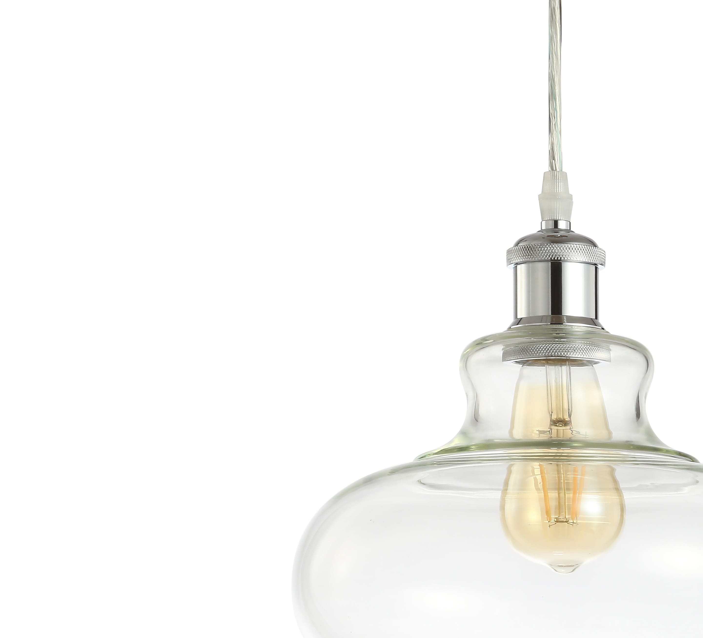 Adjustable Chrome Iron and Glass Bell Shade Pendant Light